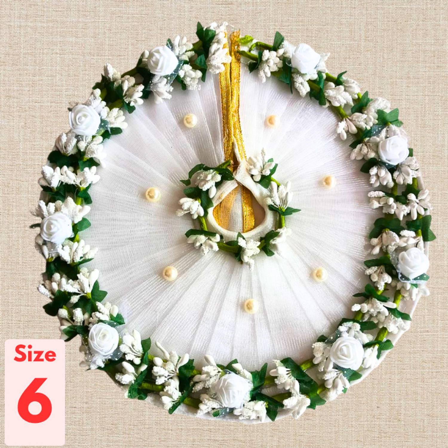 99POSHAK Laddu Gopal Fancy Dress Size 06 White tree raw with Pagdi Dress