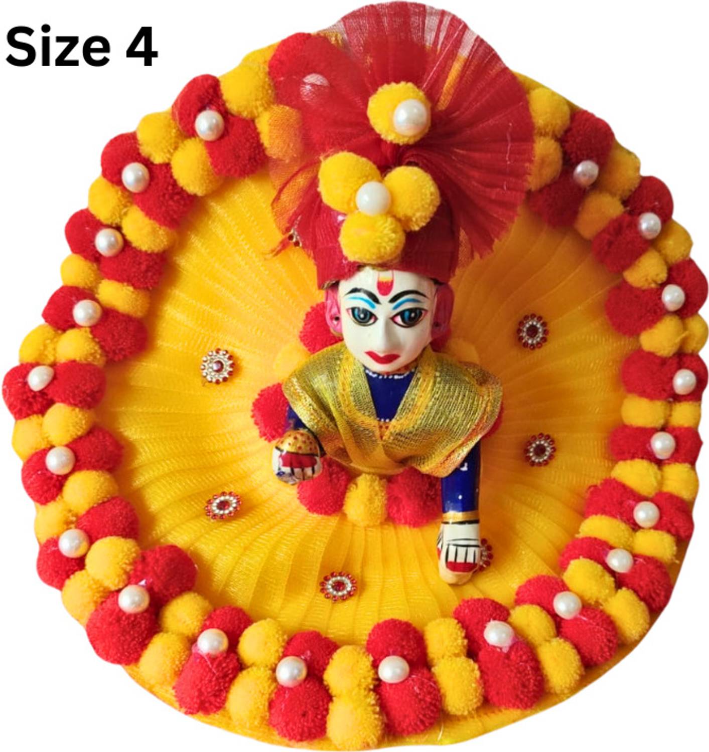 99POSHAK laddu gopal fancy summer dress yellow pompom free pagdi size 4 Dress