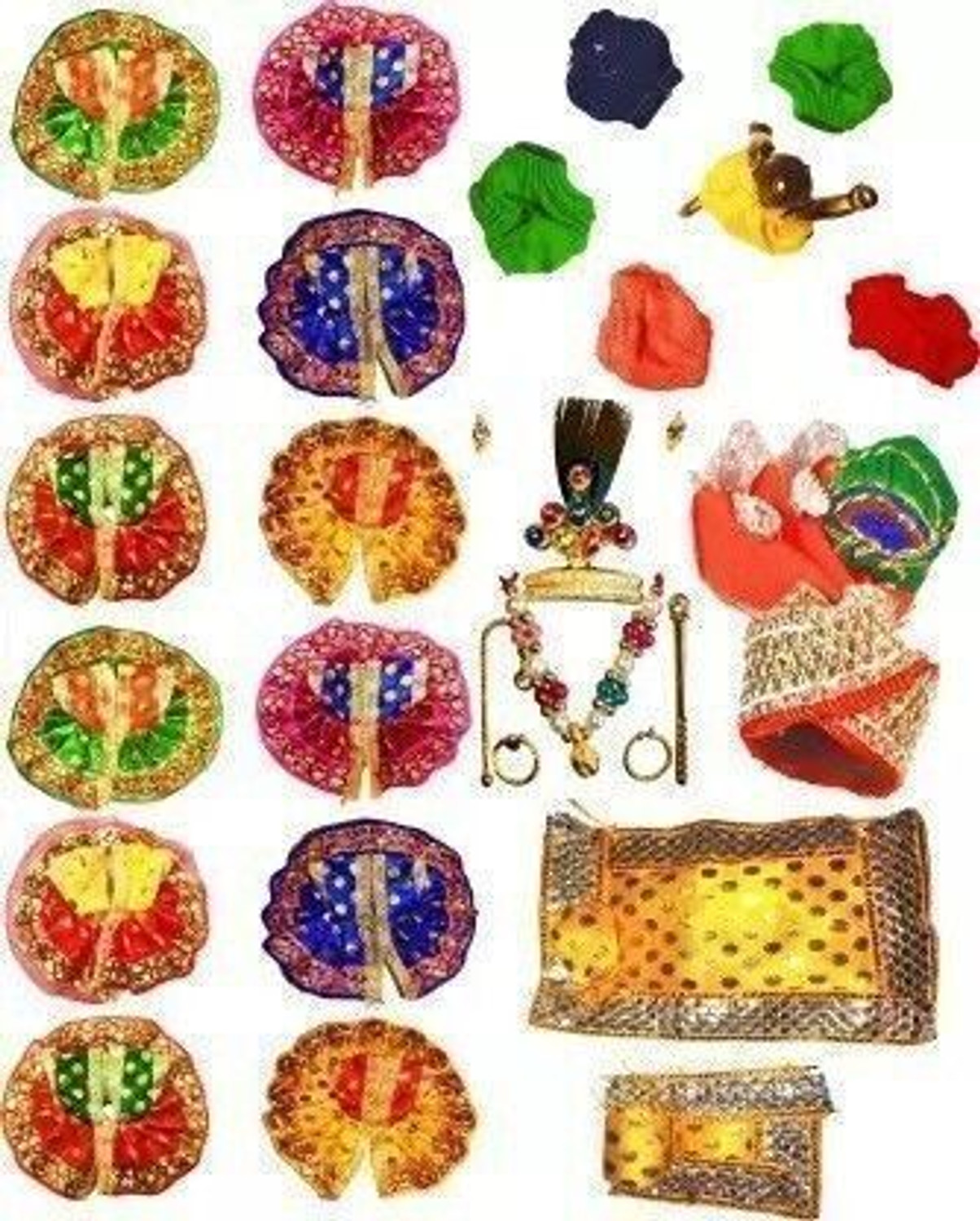 Image of gofii (Package of 21), Size-0 12-Laddu Gopal Dress With 6-Napy, 2-Mukut Set, 1 Cushion Dress