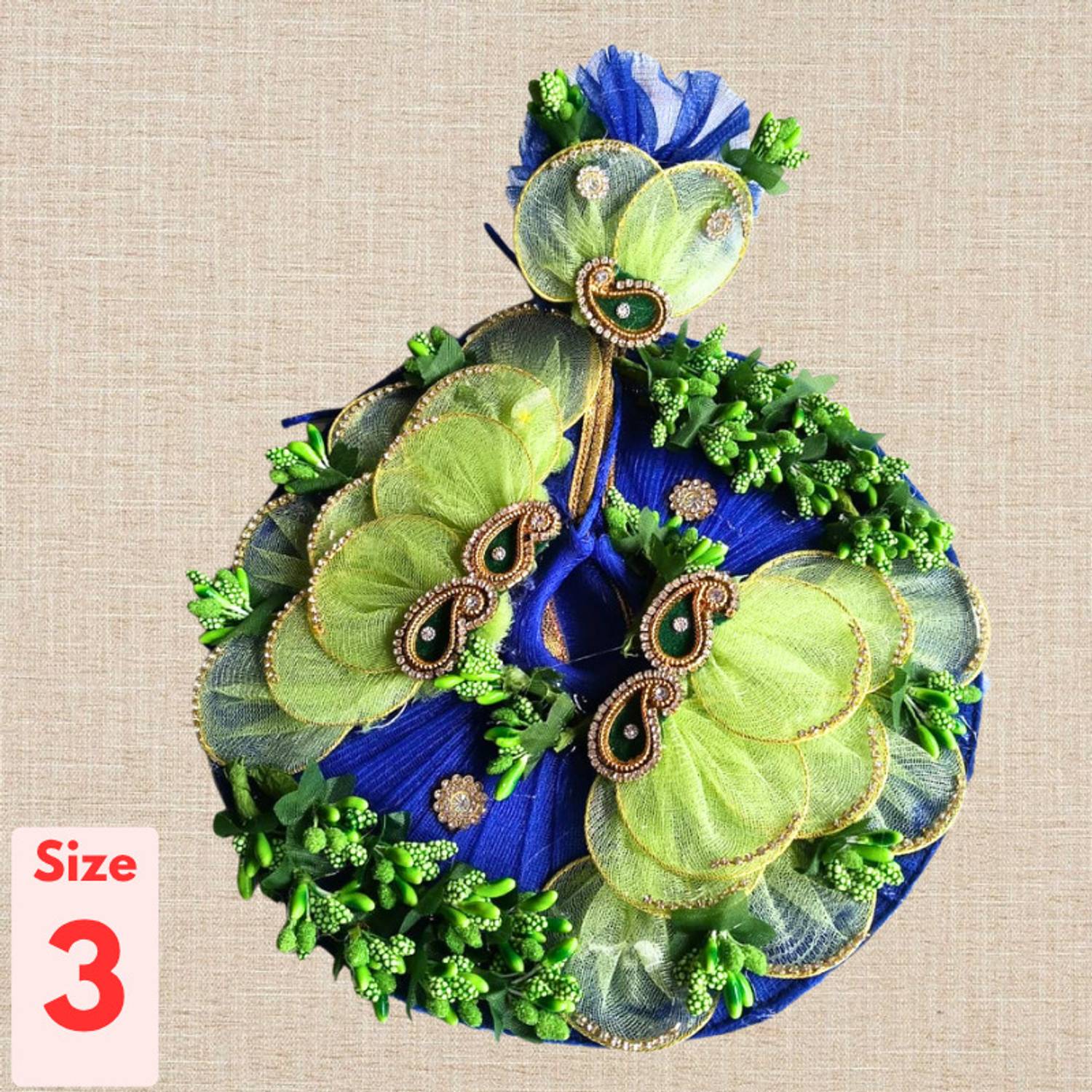 99POSHAK Laddu Gopal Fancy Dress Size 03 Green Ring with Pagdi Dress