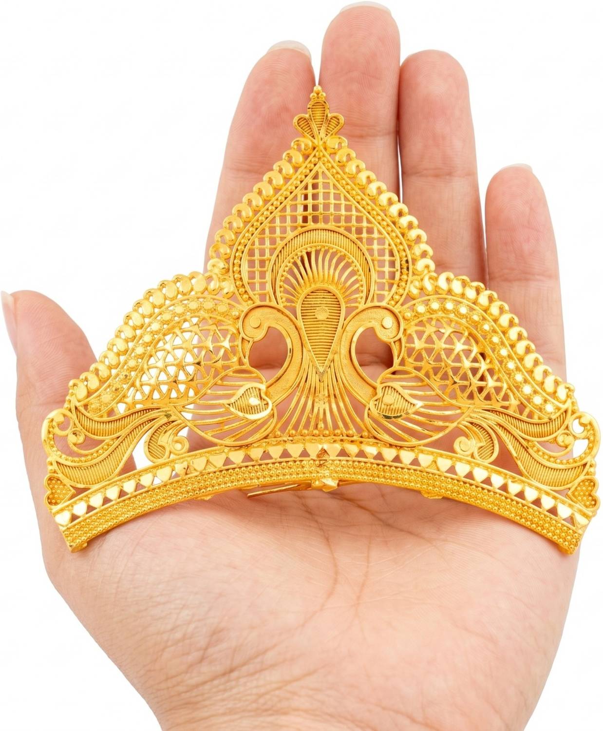 BengCraft Big Size Taj Crown Golden Mukut for God, Idols, Gopal, Krishna, Maa Durga Devi Deity Ornament
