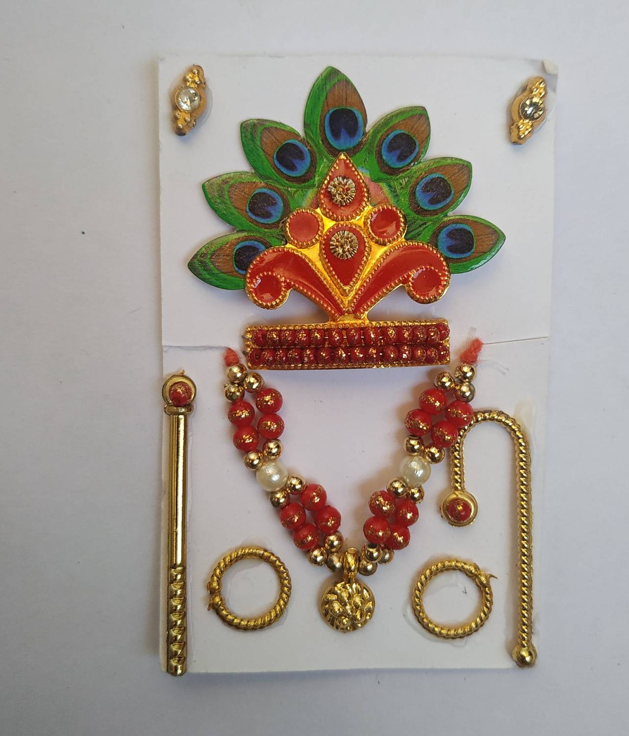 Any Fashion Laddu gopal jewellery, Size 0,1 and 2, Red, Mukut, mala, bansari, bangles,earrings Deity Ornament