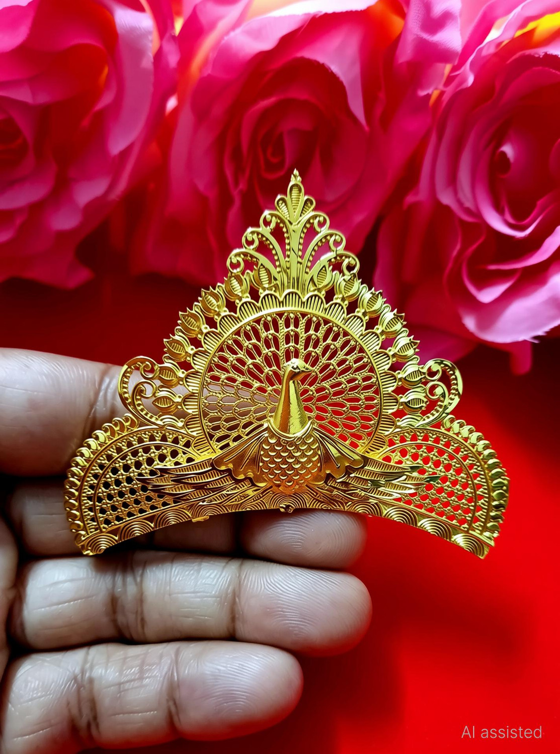 Image of BengCraft Big Size Taj Crown Golden Mukut for God, Idols, Gopal, Krishna, Maa Durga Devi Deity Ornament (Crown)