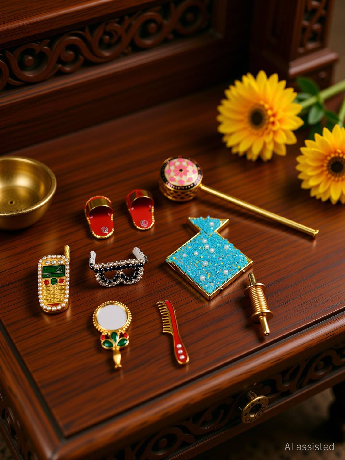 Any Fashion laddu Gopal Toys mobile Chashma, Juti kite firki mirror(Kanghi) Gada Dandi Deity Ornament