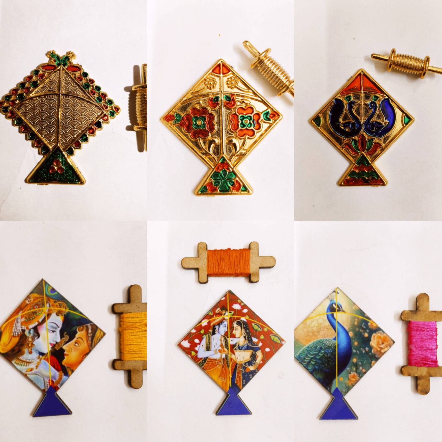 Any Fashion Ladoo Gopal Toys Kite Set of 6 Meena Metal Patang with FIRAKI for Janashtmi Deity Ornament