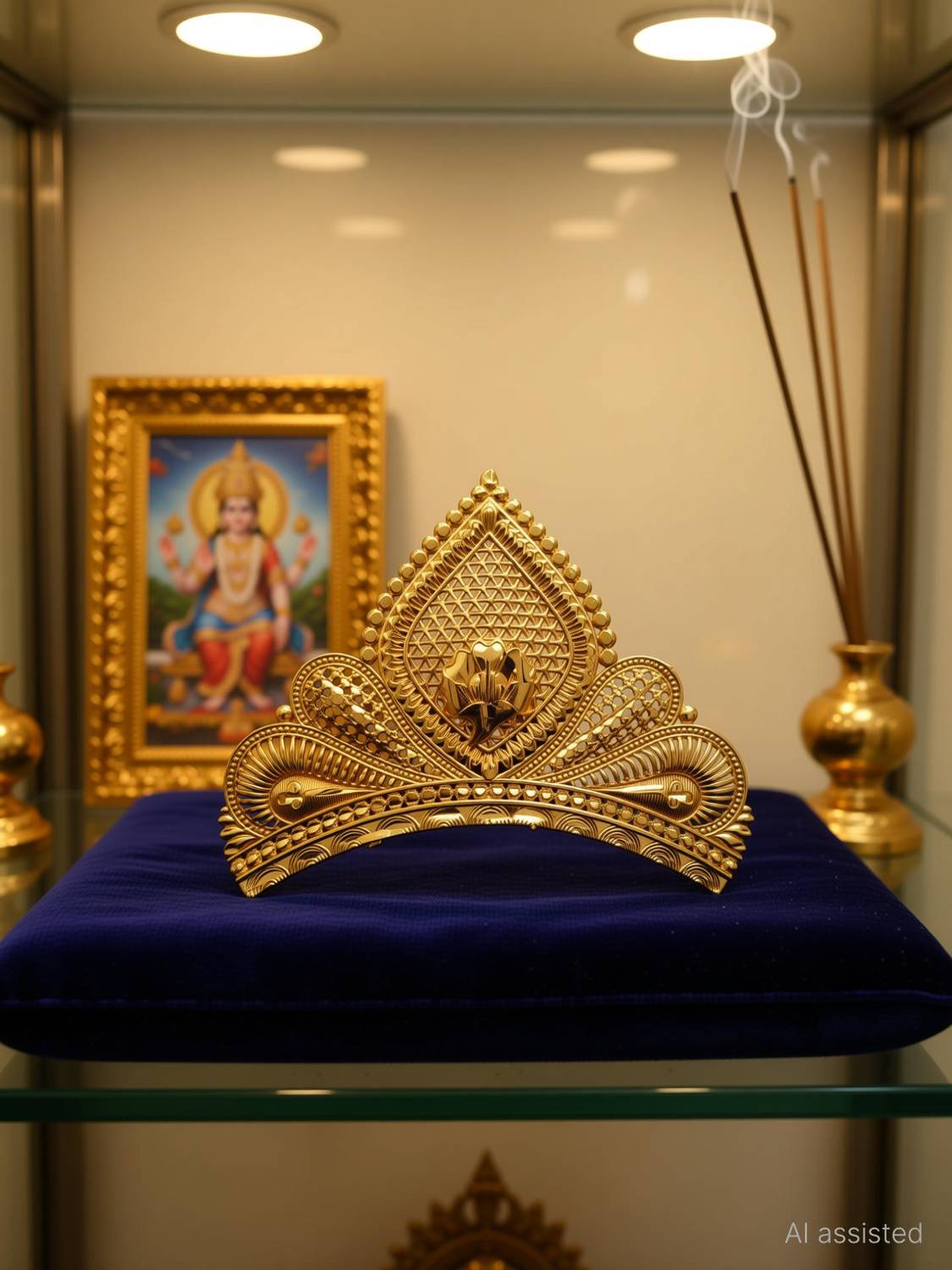 BengCraft Big Size Taj Crown Golden Mukut for God, Idols, Gopal, Krishna, Maa Durga Devi Deity Ornament