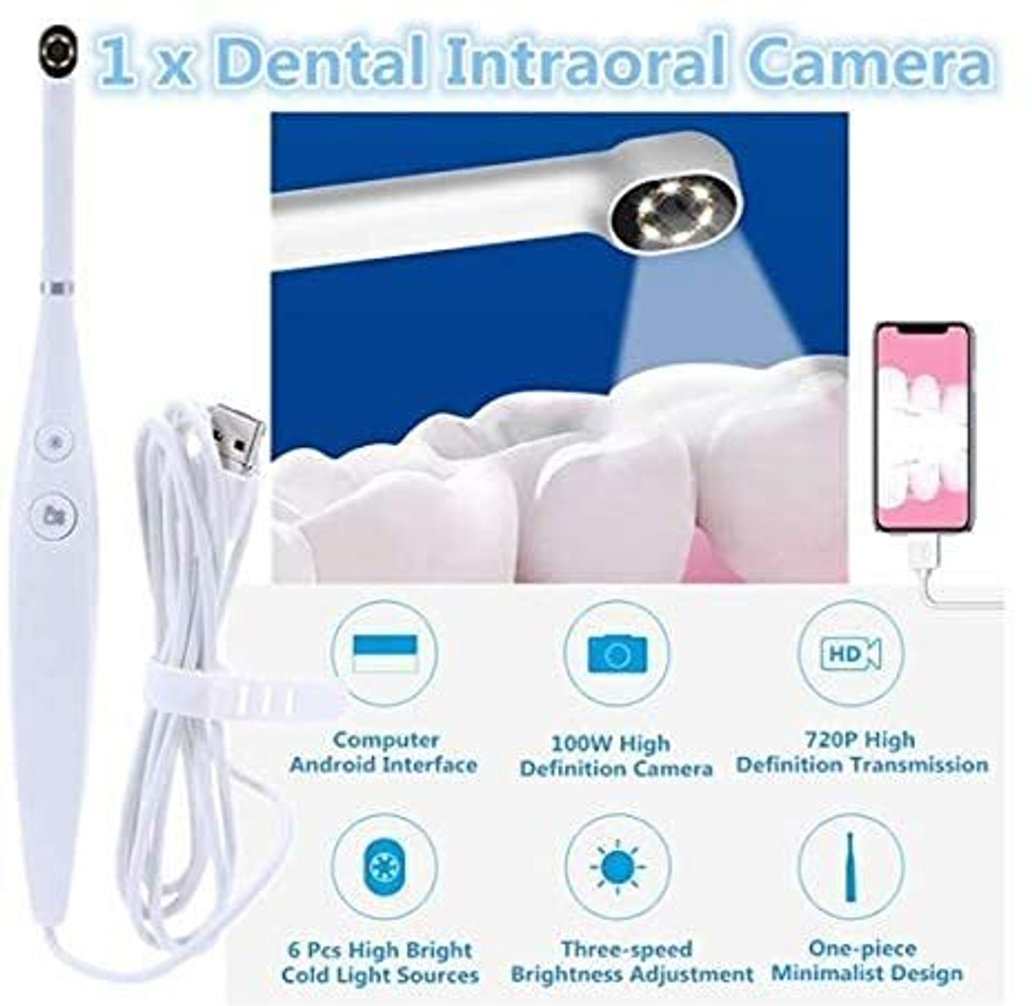Image of QAWACHH 6 LED Dental Intraoral Check Digital Micro Camera Professional Dental Camera Teeth
