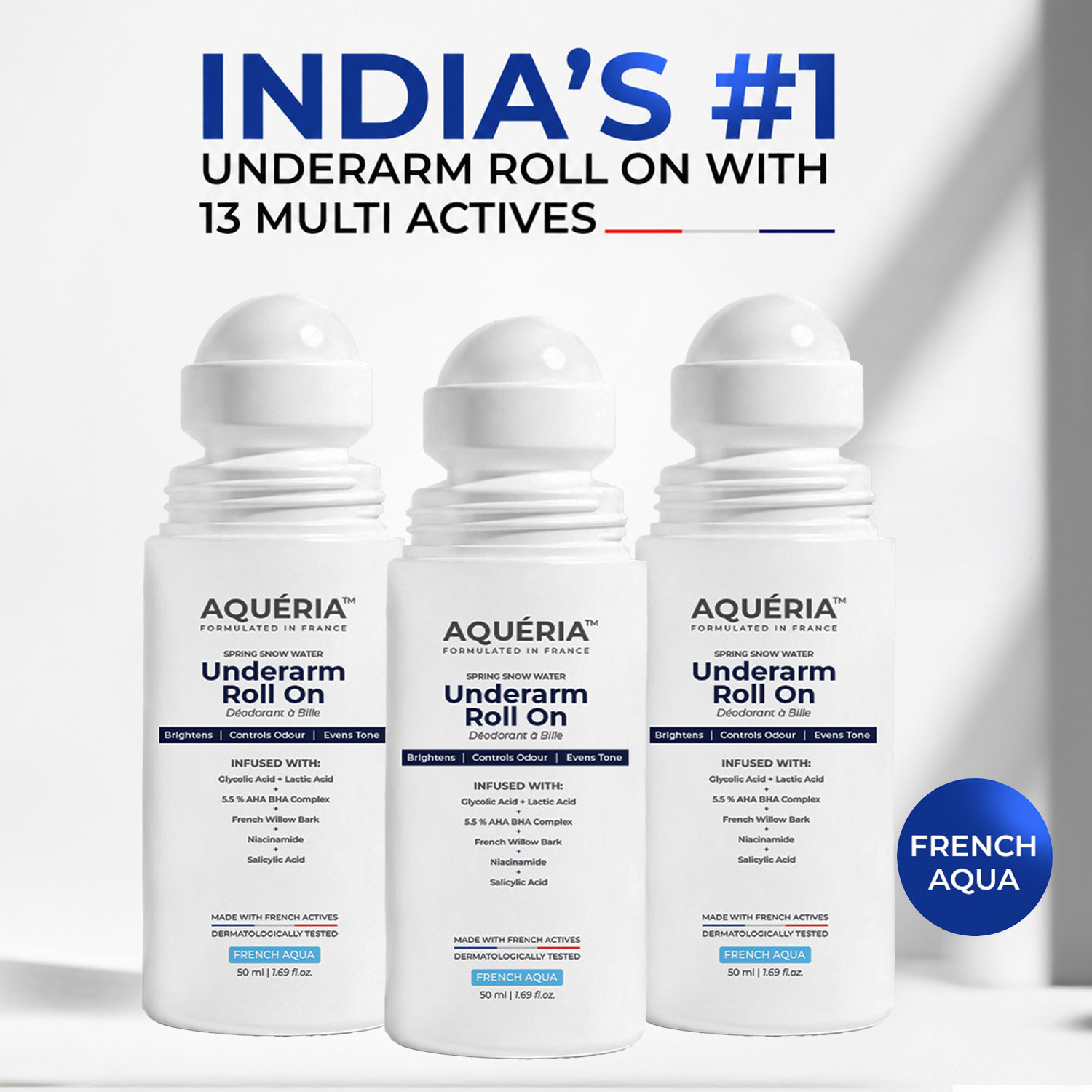 Image of Aqueria Multi Active Underarm Roll On | 5.5% AHA BHA, Niacinamide - Aqua Fragrance Deodorant Roll-on - For Men & Women