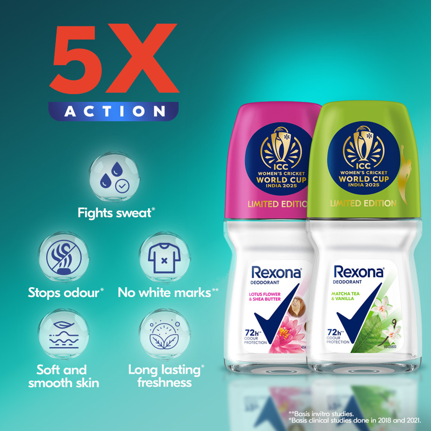 Image of Rexona Lotus Flower & Shea Butter and Matcha Tea & Vanilla Antiperspirant Roll-On Deodorant Roll-on - For Women (100 ml, Pack of 2)