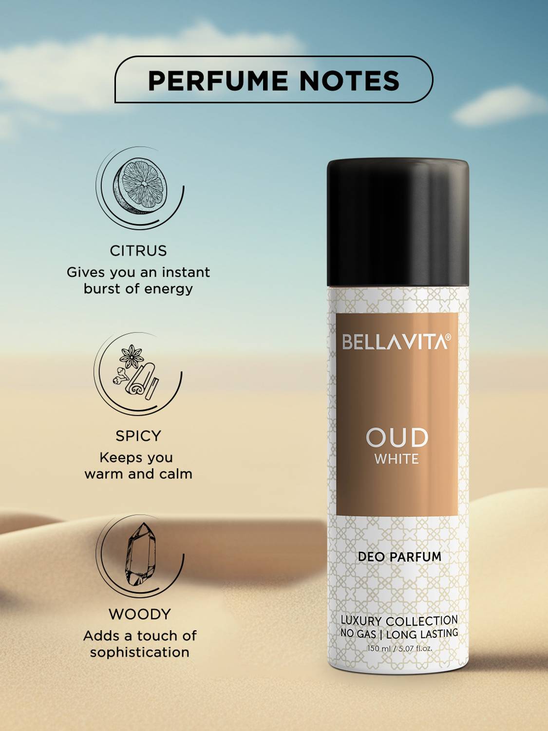 BELLAVITA OUD WHITE Deo Parfum 150ml - Image 3