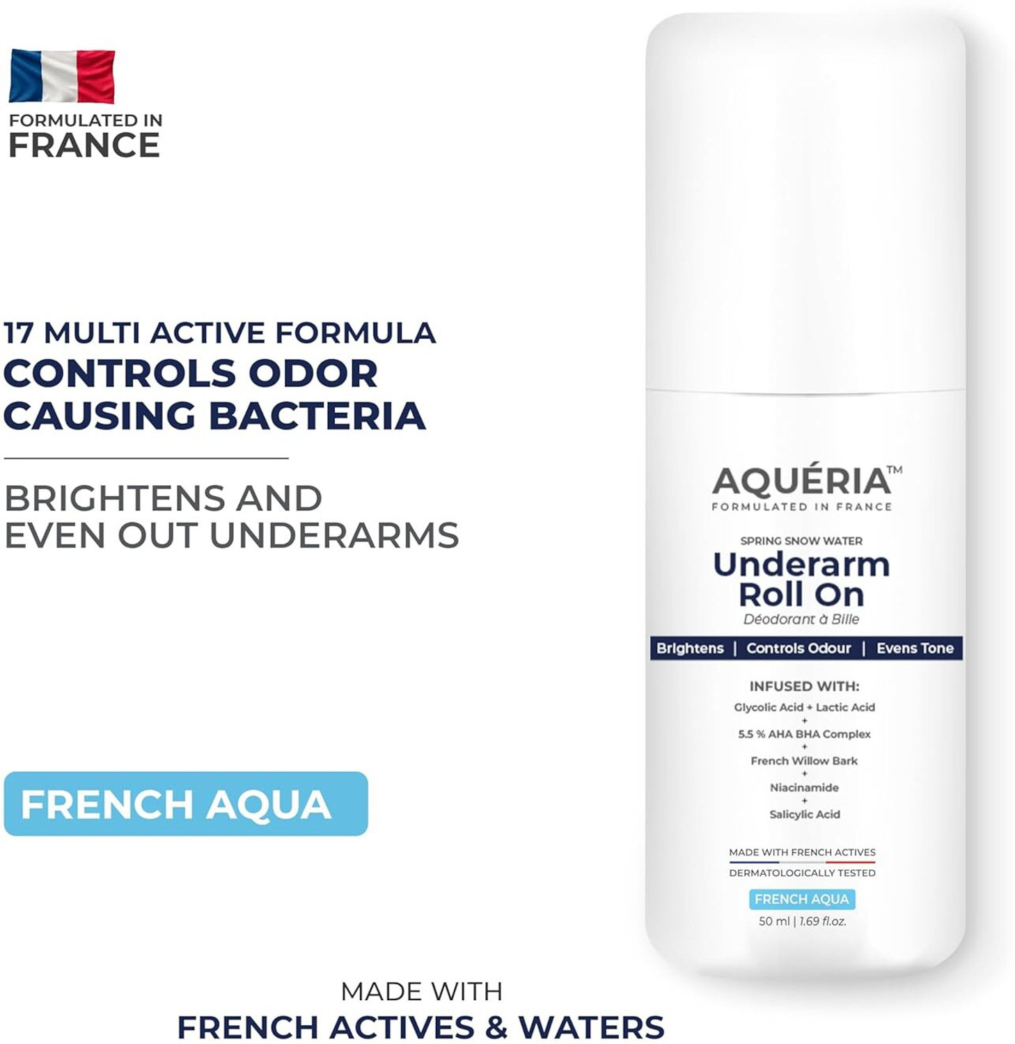 Image of Aqueria Multi Active Underarm Roll On | 5.5% AHA BHA, Niacinamide - Aqua Fragrance Deodorant Roll-on - For Men & Women