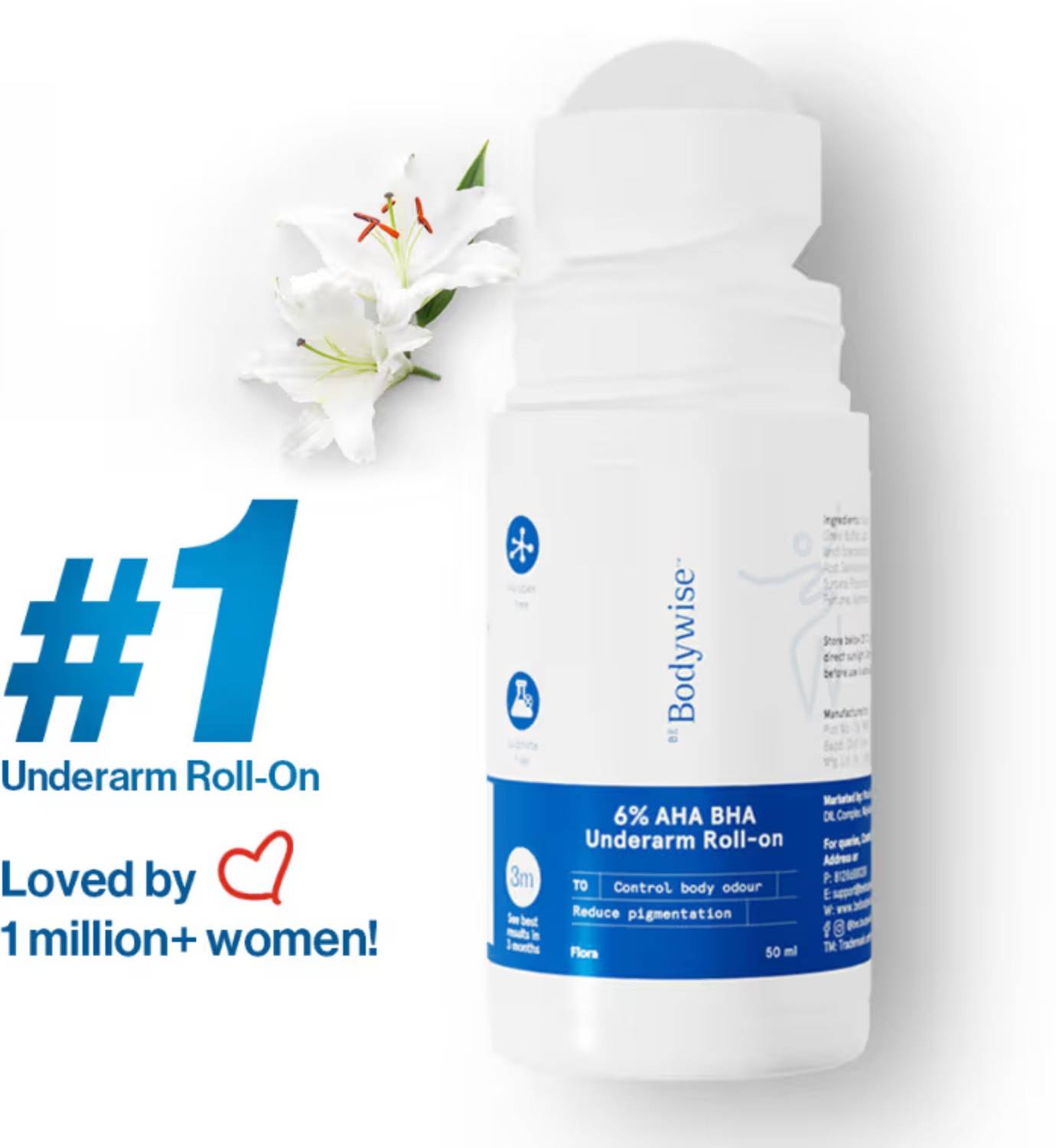 Be Bodywise 6% AHA BHA Underarm Roll-On Reduces Pigmentation &