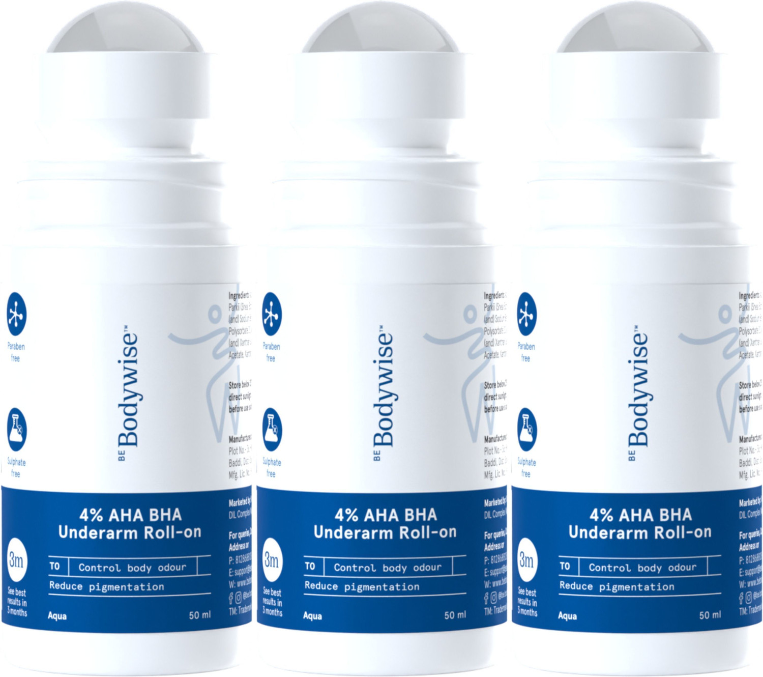 Image of Be Bodywise 4% AHA BHA Underarm Roll On | Reduces Pigmentation & Odour | Aqua Fragrance Deodorant Roll-on - For Women