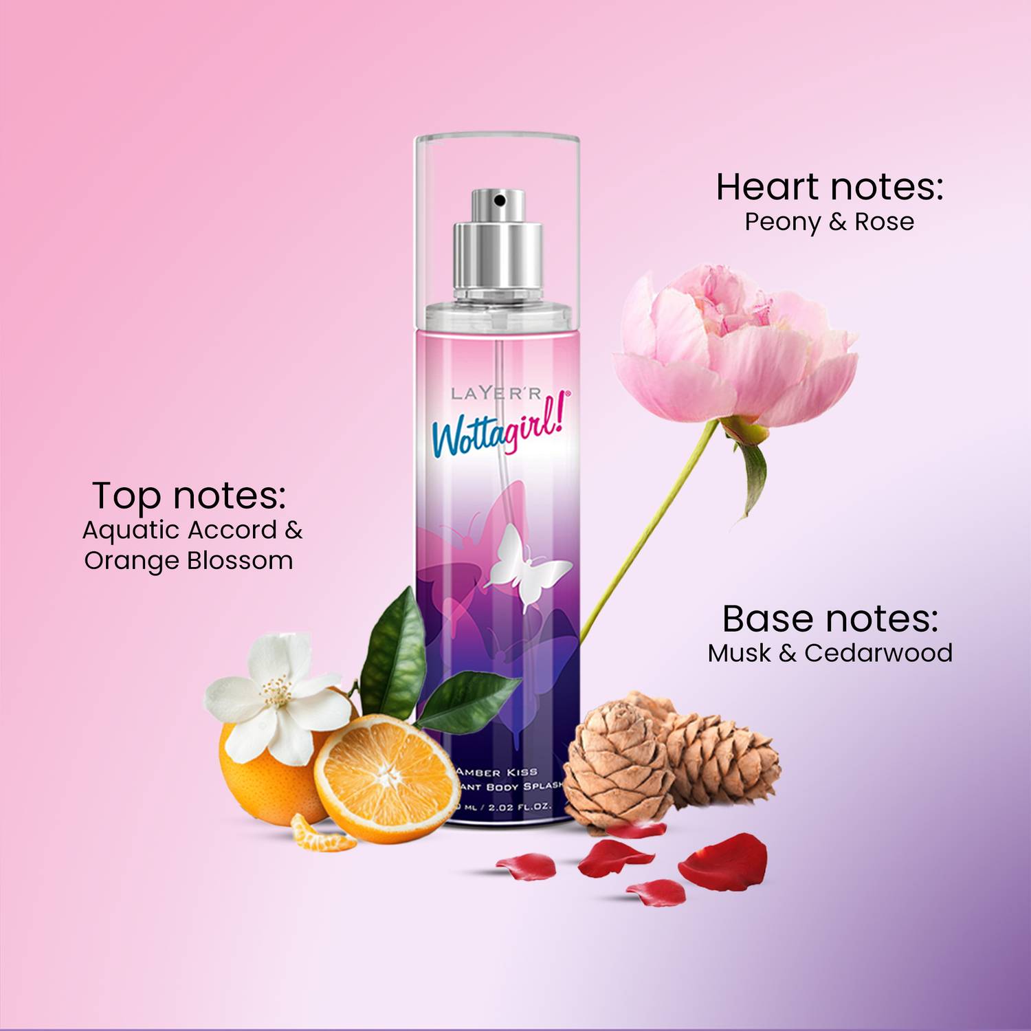 LAYER'R Wottagirl! Combo AMBER KISS and FRENCH PEONY 60ml Body Mist - Image 3