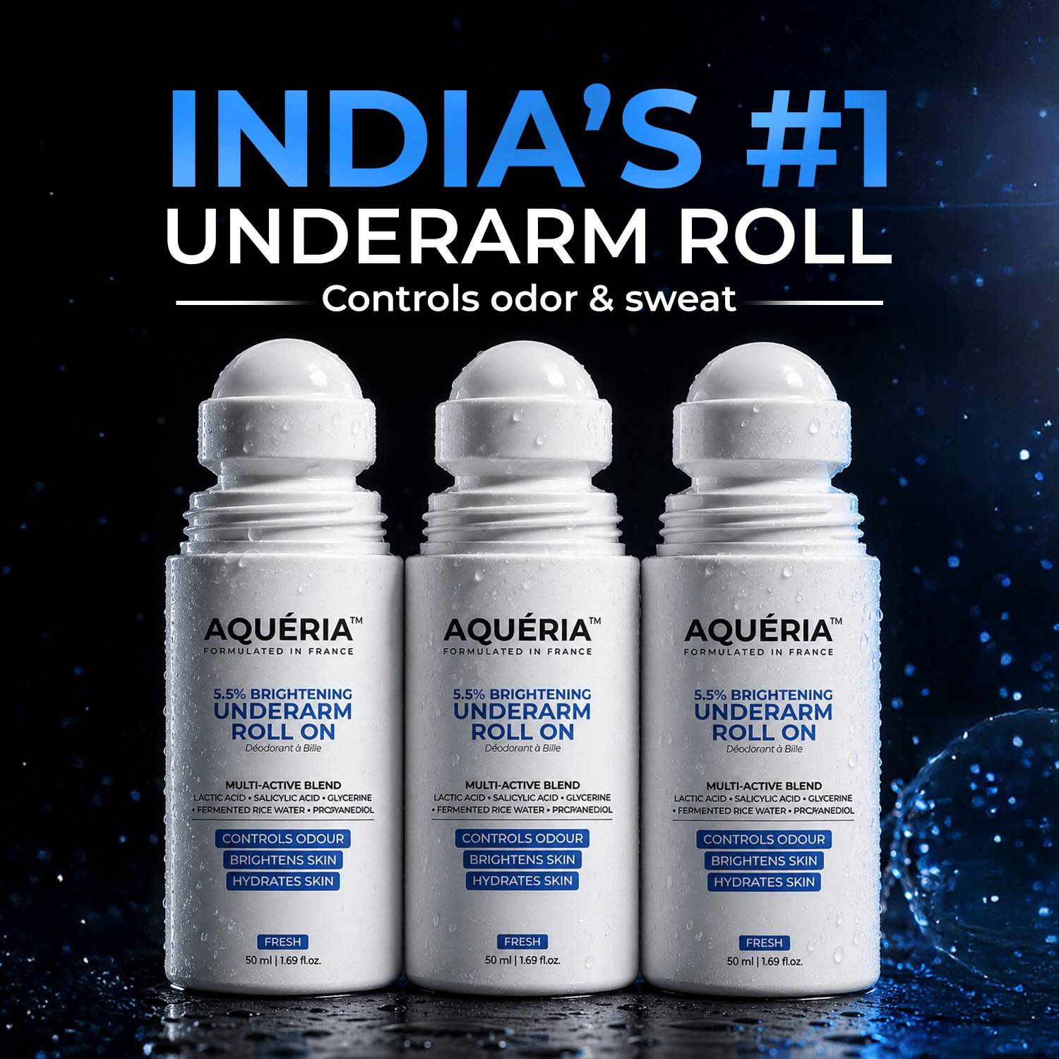 Aqueria Multi Active Underarm Roll On | 5.5% AHA BHA, Niacinamide...mo