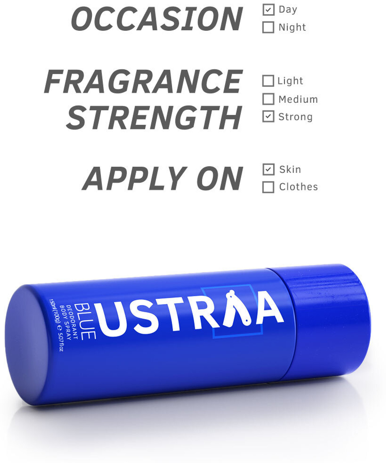 Image of USTRAA Blue Deodorant - Cool & Aquatic Fragrance | Boosts Freshness | Fights Bad Odour Deodorant Spray - For Men