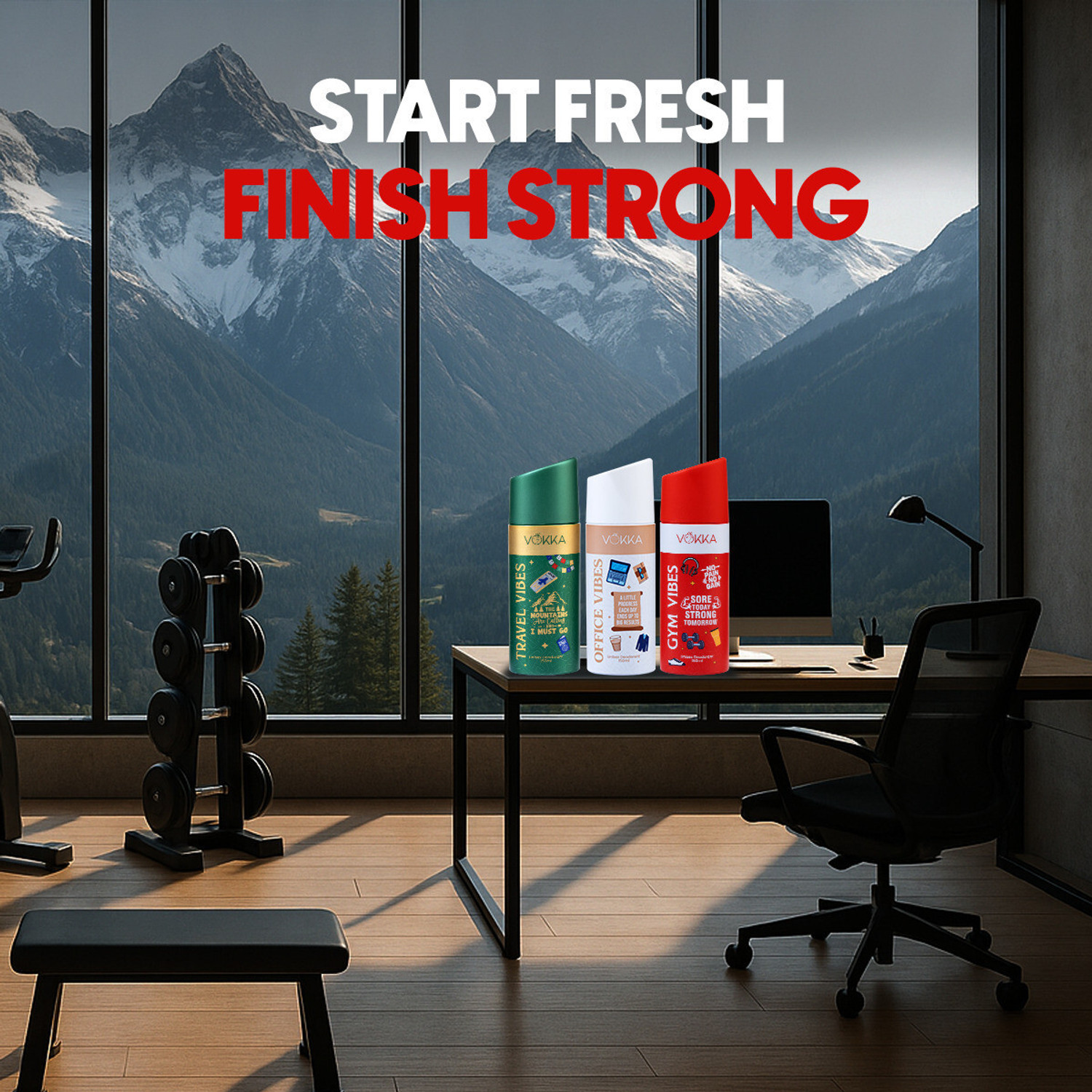 Image of VOKKA Vibes Deodorant Combo Pack | Gym Vibes, Office Vibes, Travel Vibes Long Lasting Deodorant Spray - For Men & Women