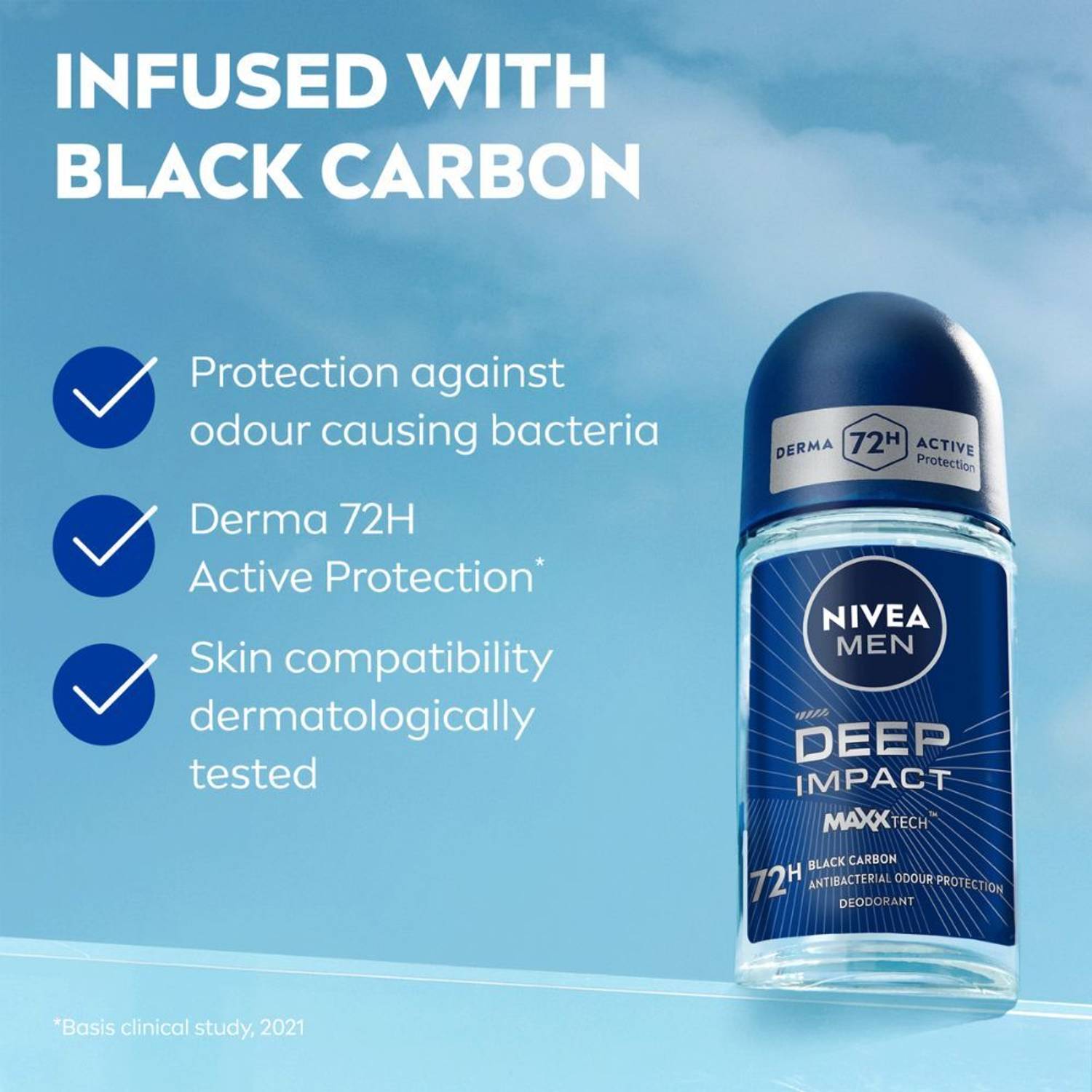 Nivea Men Deep Impact 72h Odour Protect Roll-on, Black - Image 5