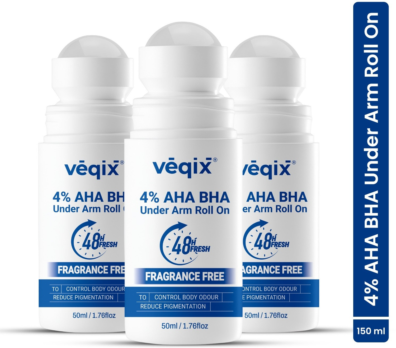 Image of veqix 4% AHA BHA | Reduces Pigmentation & Odour | Fragrance Free Underarm Deodorant Roll-on - For Women