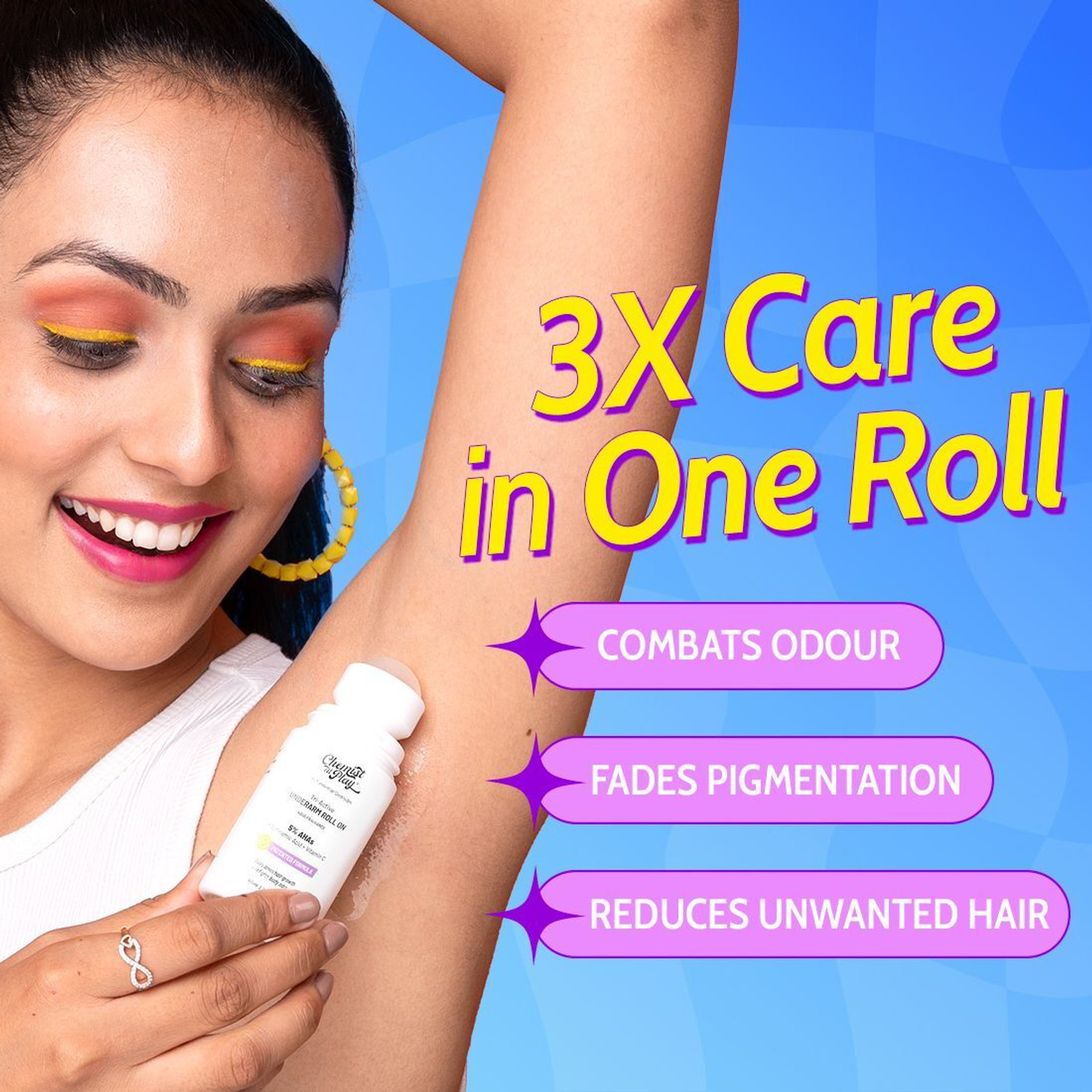 Image of Chemist at Play Tri-Active Underarm Roll On | India's 1st Underarm Hair Retardation Roll On Deodorant Roll-on - For Men & Women