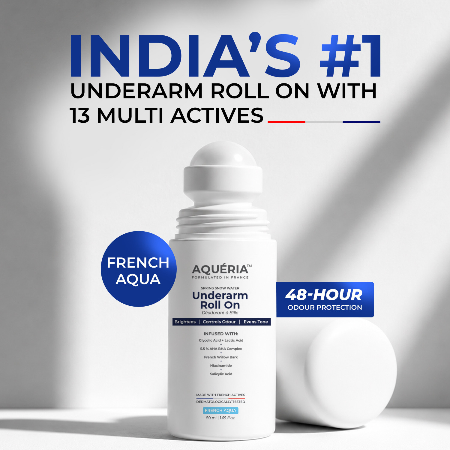 Image of Aqueria Multi Active Underarm Roll On | 5.5% AHA BHA, Niacinamide - Aqua Fragrance Deodorant Roll-on - For Men & Women