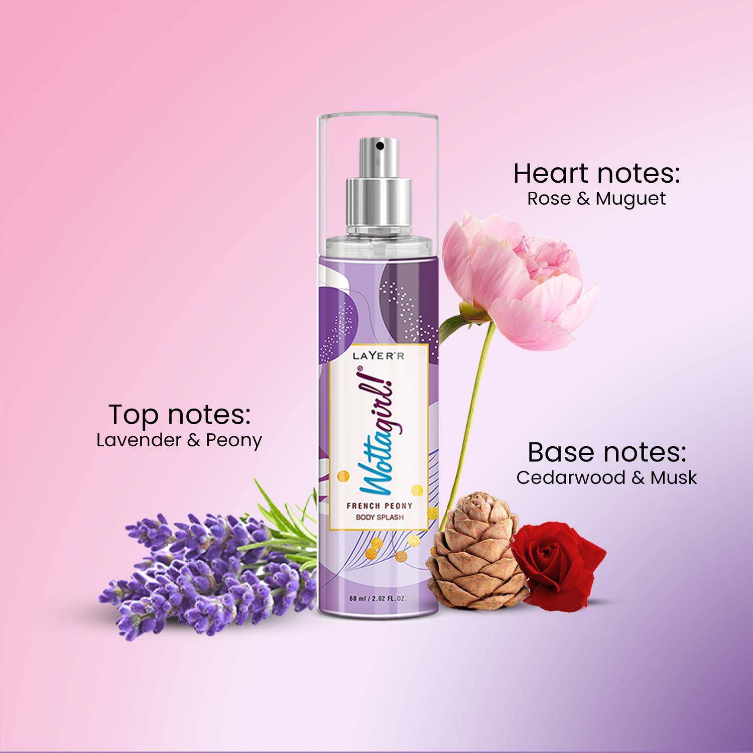 LAYER'R Wottagirl! Combo AMBER KISS and FRENCH PEONY 60ml Body Mist - Image 4