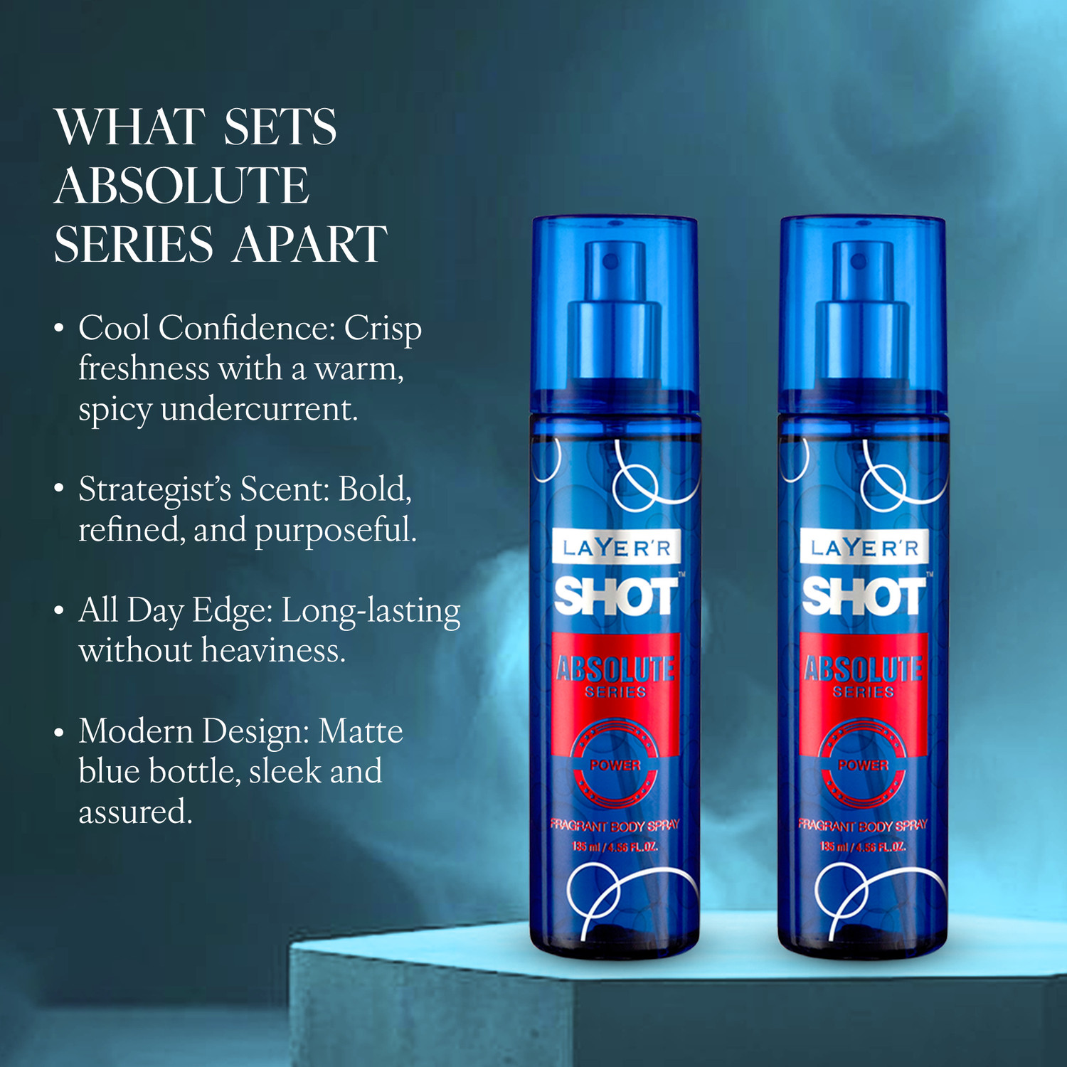 Image of LAYER'R Shot Absolute Series POWER Long Lasting Fragrance Body Spray - For Men