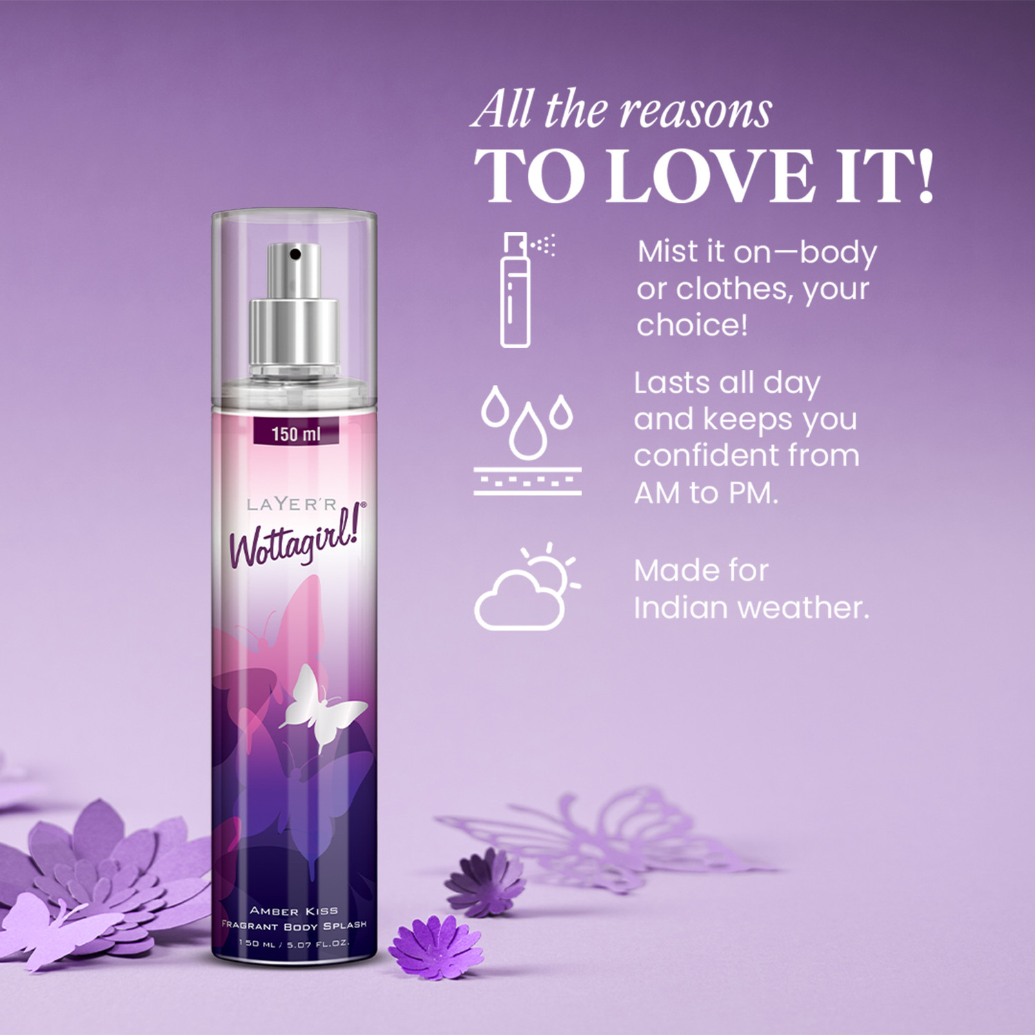 Image of LAYER'R Wottagirl AMBER KISS 150ml Body Spray - For Women
