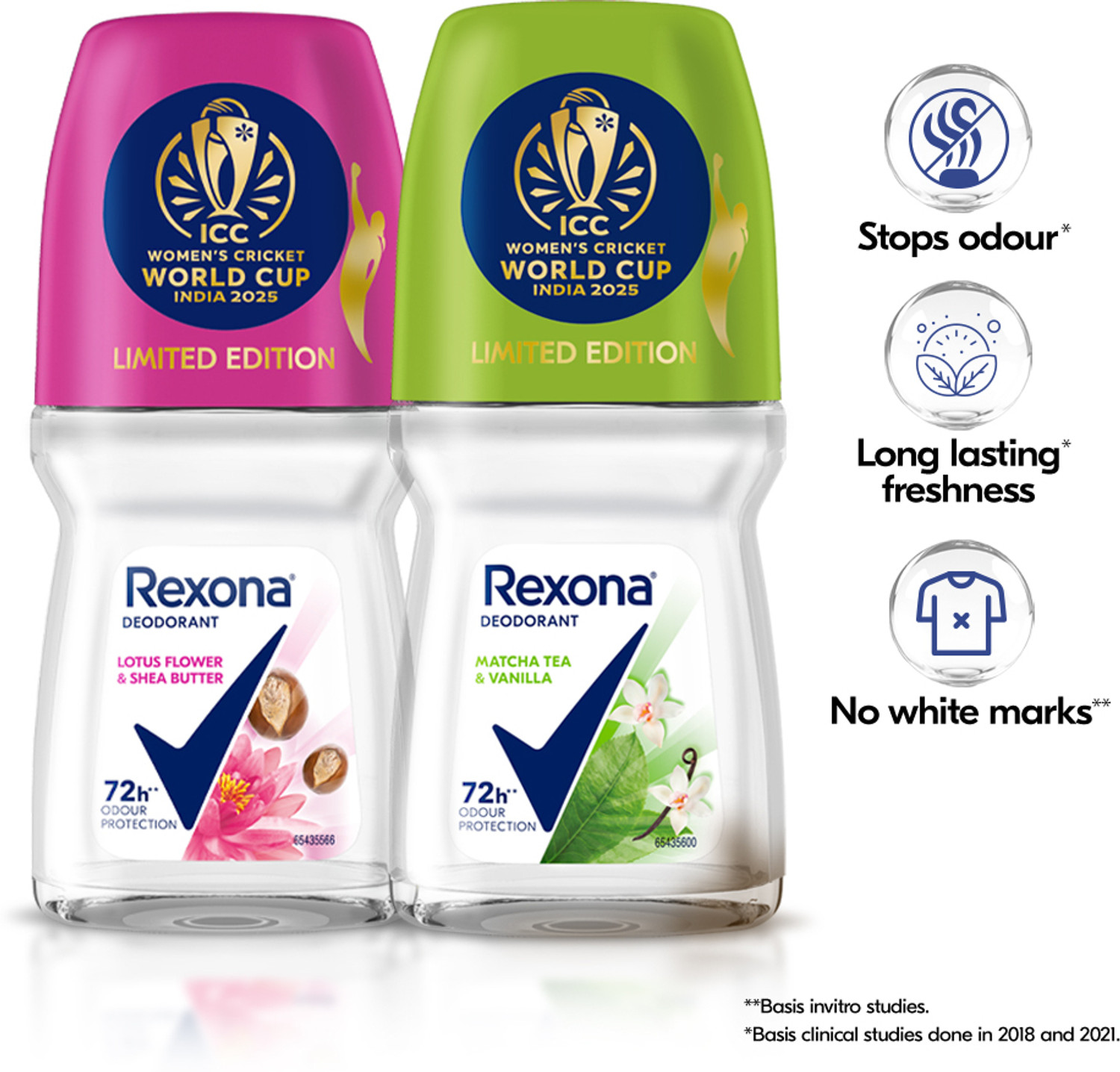Image of Rexona Lotus Flower & Shea Butter and Matcha Tea & Vanilla Antiperspirant Roll-On Deodorant Roll-on - For Women (100 ml, Pack of 2)
