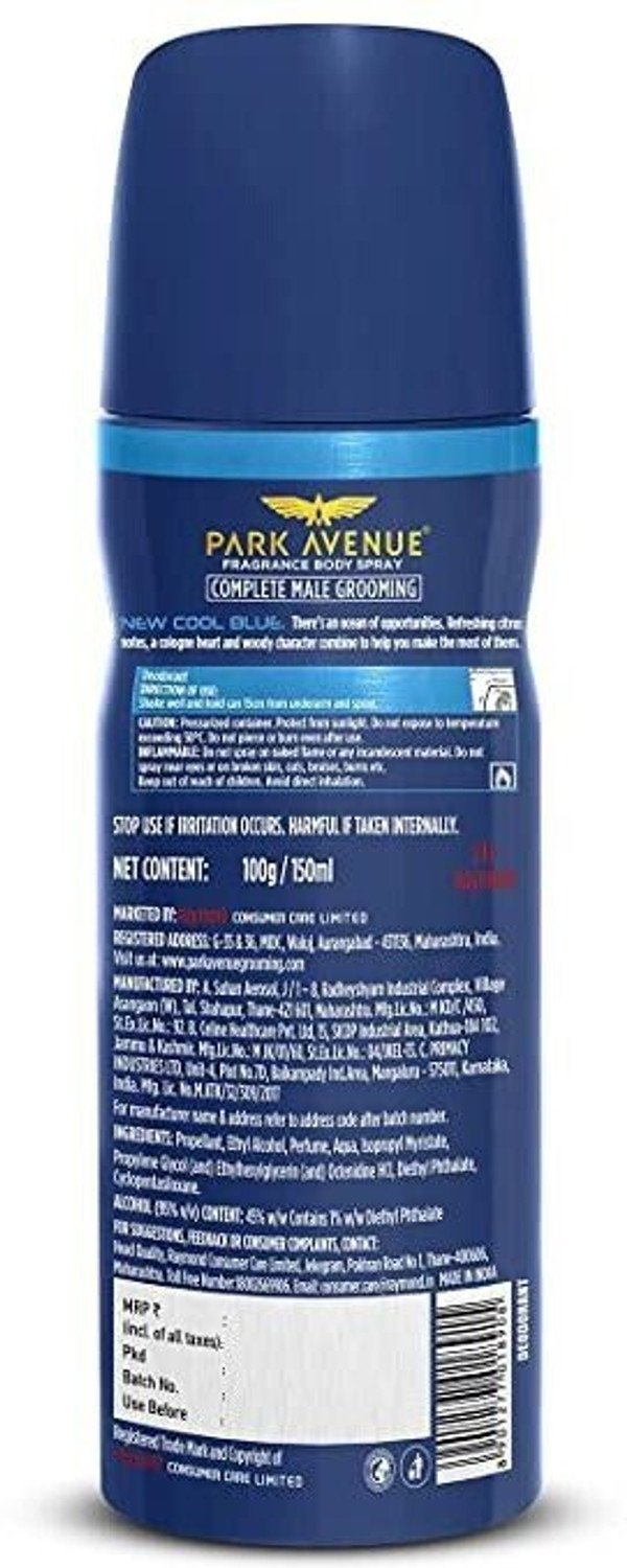 Image of PARK AVENUE Cool Blue Body Spray - For Men & Women 150 ml (Pack Of 1) Deodorant Spray - For Men & Women