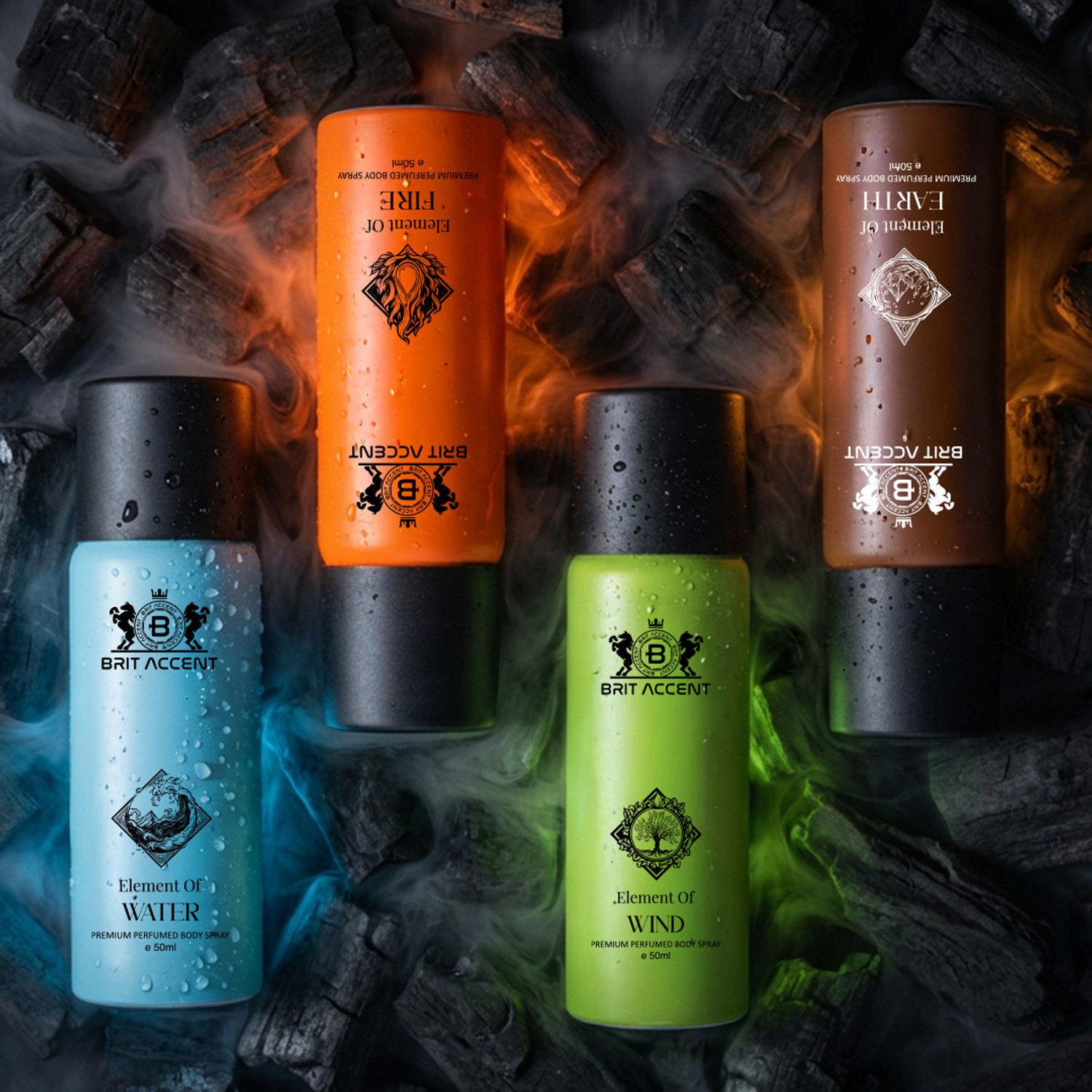 Image of BRIT ACCENT |Combo Pack Of 4|Element Of Fire+Wind+Water+Earth|Specially Curated For Deodorant Spray - For Men & Women