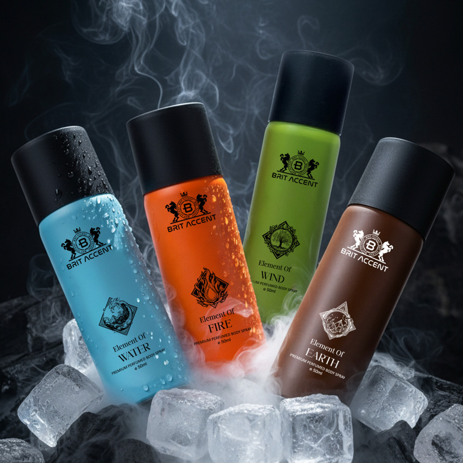 Image of BRIT ACCENT |Combo Pack Of 4|Element Of Fire+Wind+Water+Earth|Specially Curated For Deodorant Spray - For Men & Women