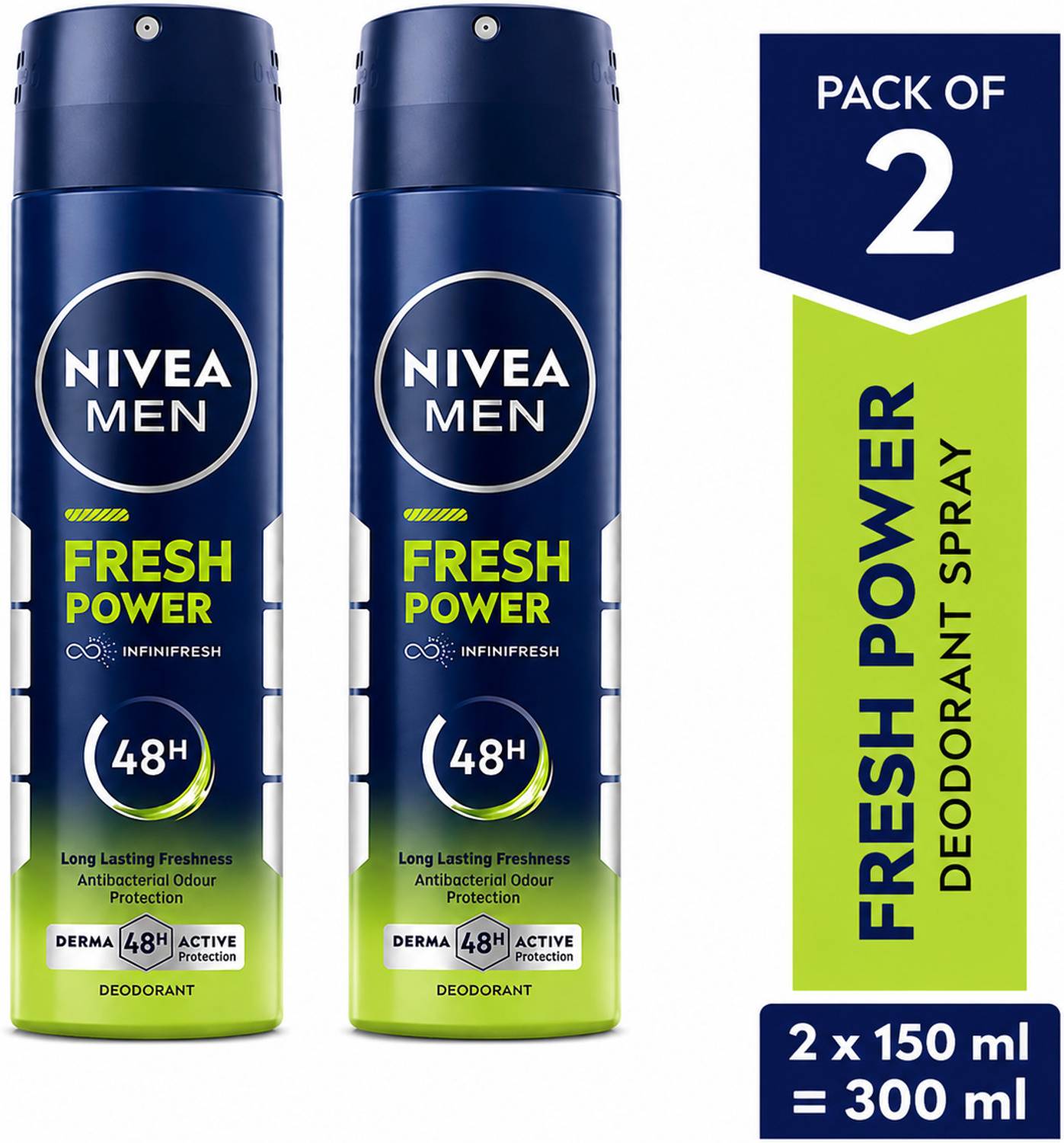 NIVEA Fresh Power Deodorant Spray Pack of 2 · 150 ml (300 ml total) - Image 1