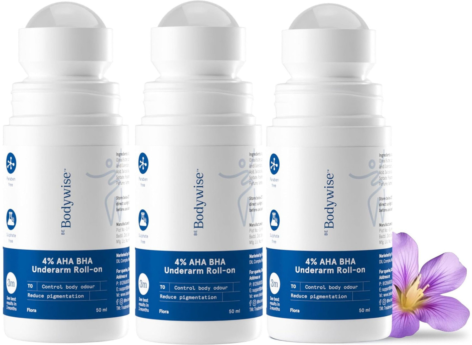 Image of Be Bodywise 4% AHA BHA Underarm Roll On | Reduces Pigmentation & Odour | Flora Fragrance Deodorant Roll-on - For Women