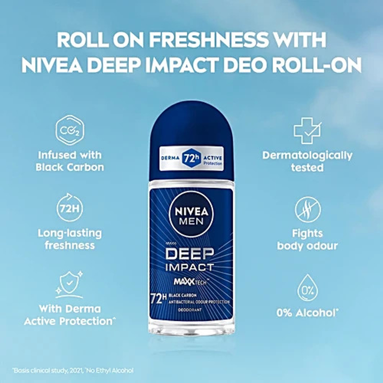 Image of NIVEA Deep Impact Deodorant Roll On for Men Sweat Control Fresh Care Underarm Care Deodorant Roll-on - For Men & Women (50 ml)