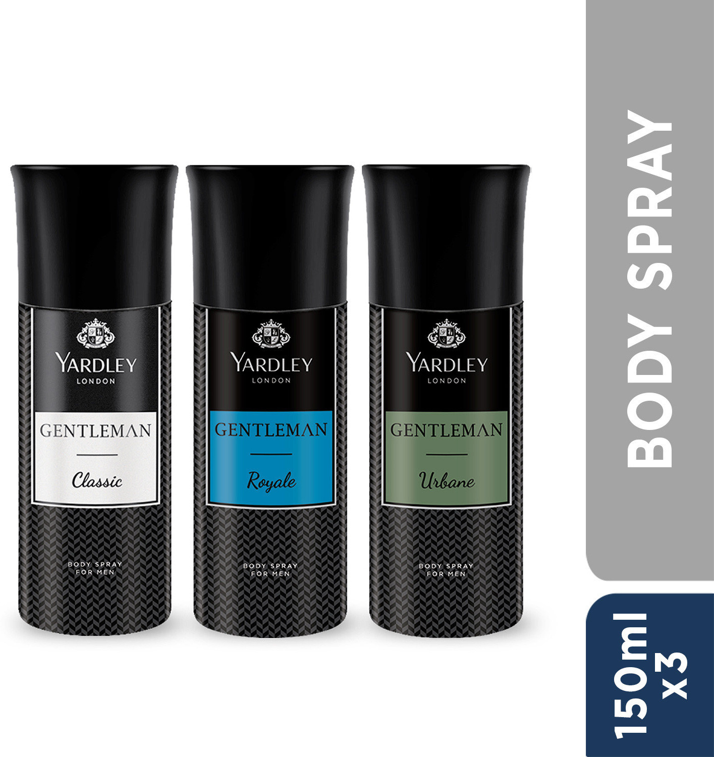 Image of Yardley London Gentleman Deo Tripack - Classic, Urbane, and Royale-Masculine Fragrance Body Deodorant Spray - For Men
