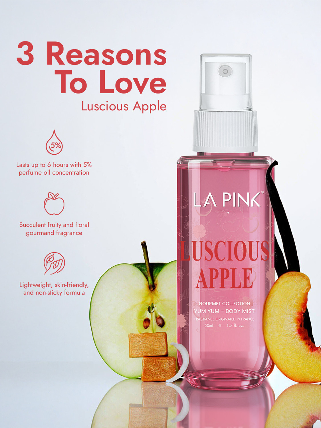 Image of La Pink Luscious Apple & Warm Vanilla Perfume Long Lasting (2 x 50ml) Body Mist - For Men & Women