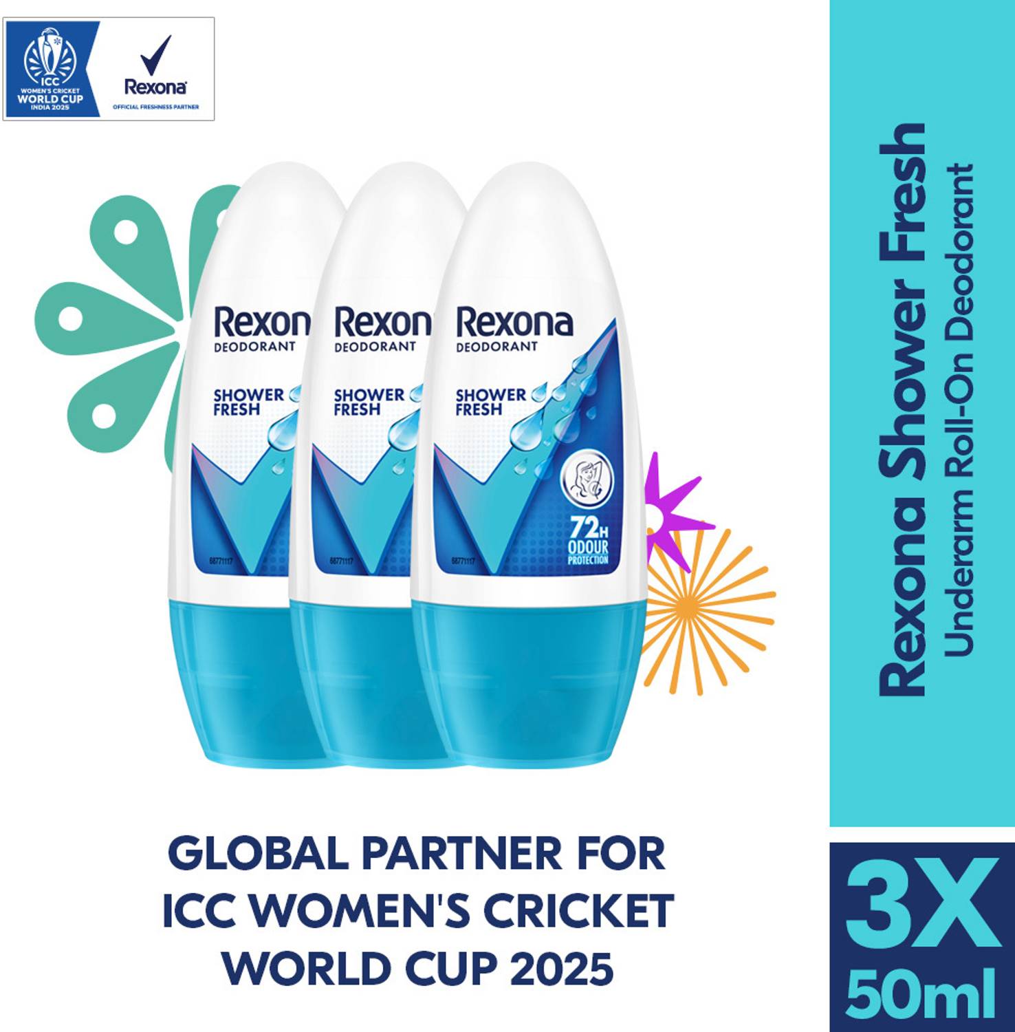 Rexona Shower Fresh Underarm Roll On Deodorant For Women (PO3) De... more