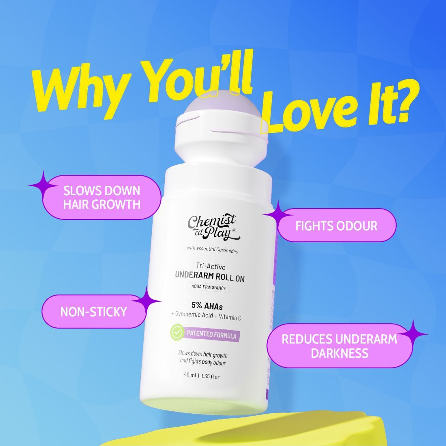 Image of Chemist at Play Tri-Active Underarm Roll On | India's 1st Underarm Hair Retardation Roll On Deodorant Roll-on - For Men & Women