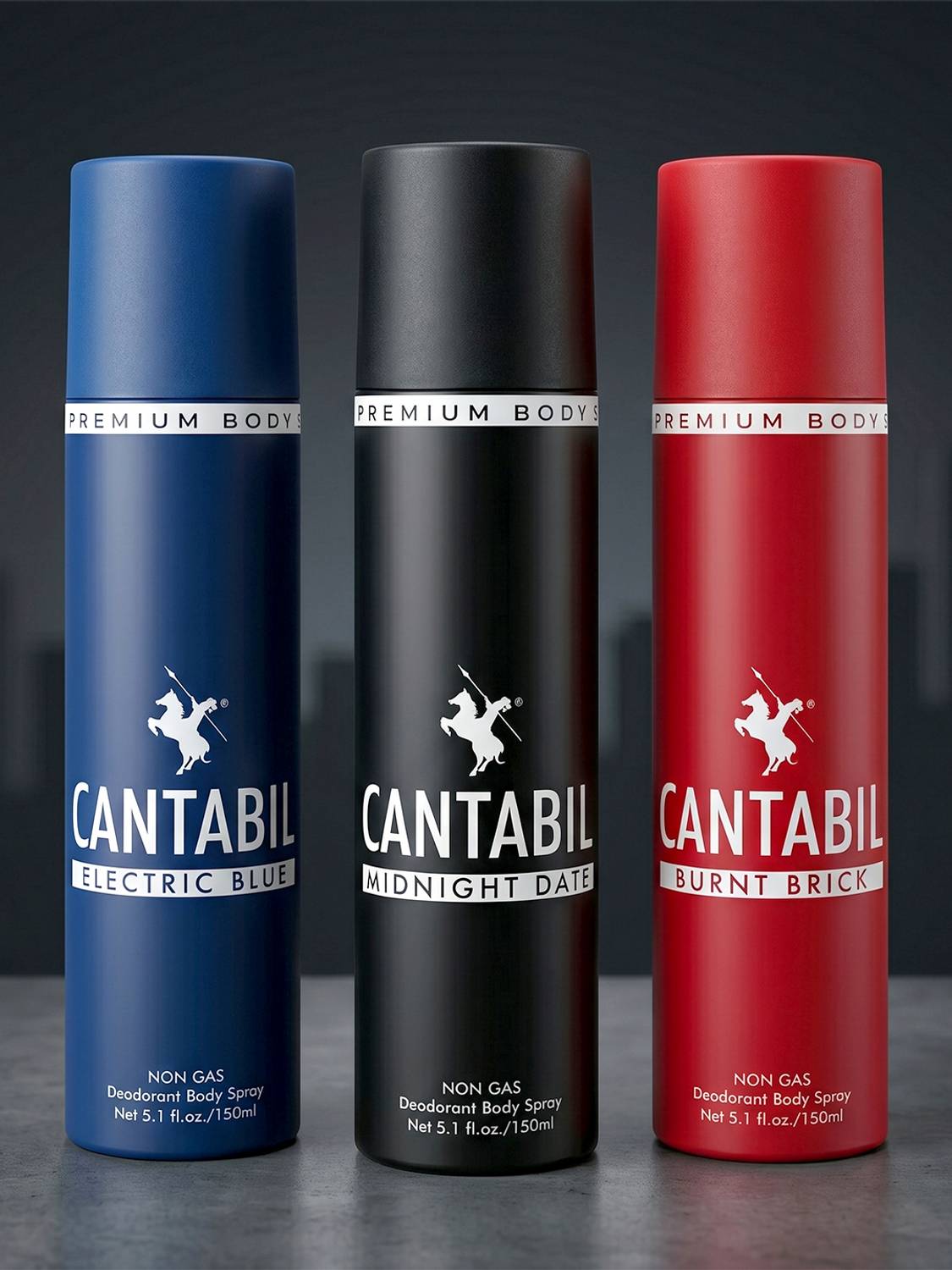 CANTABIL Electric Blue, Burnt Brick, Midnight Date Unisex Long Lasting Deodorant Body Spray  -  For Men & Women