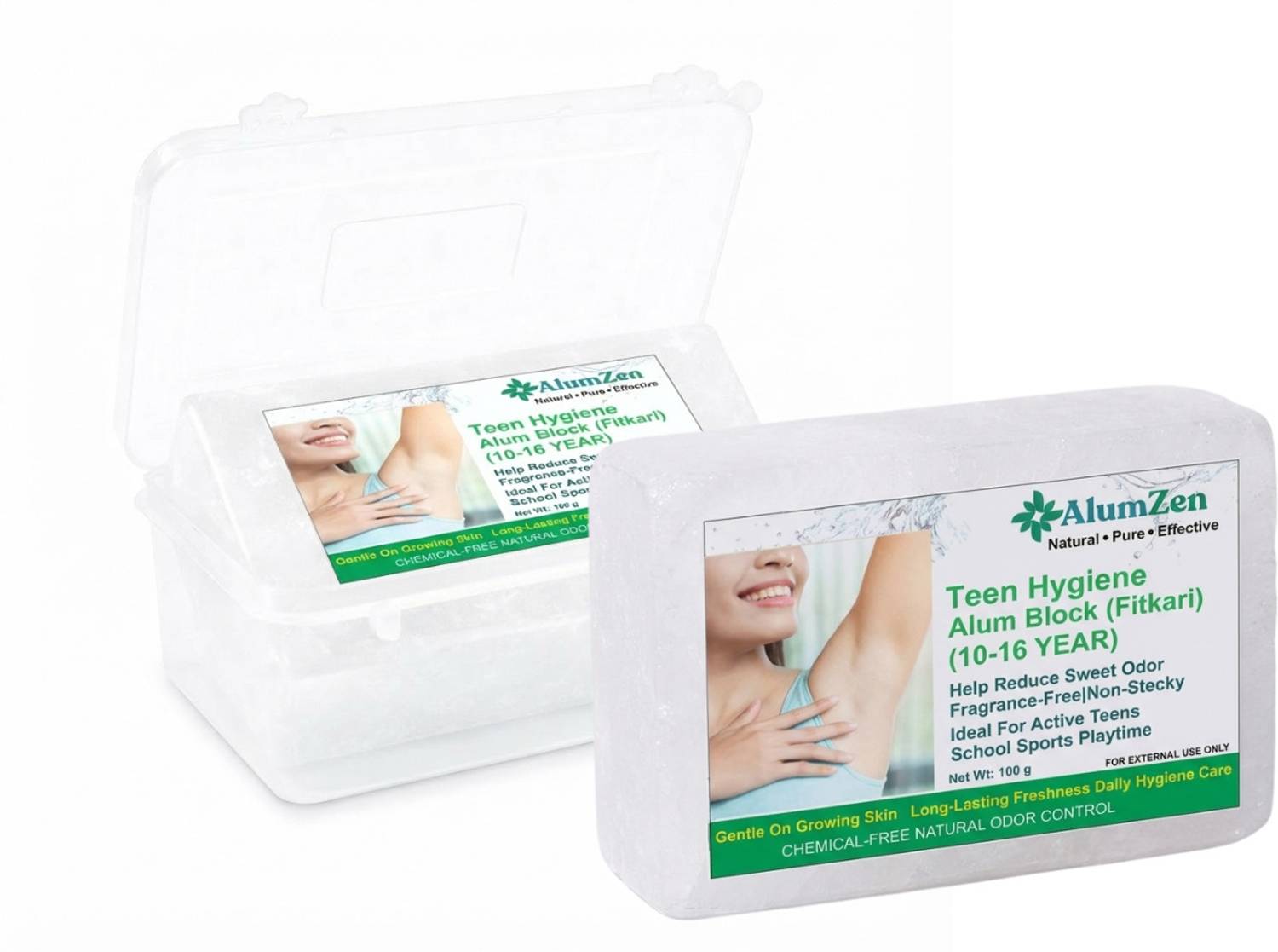Alumzen Teen Underarm & Body Odor Control Alum Bar (Fitkari) Deodorant Stick  -  For Men & Women
