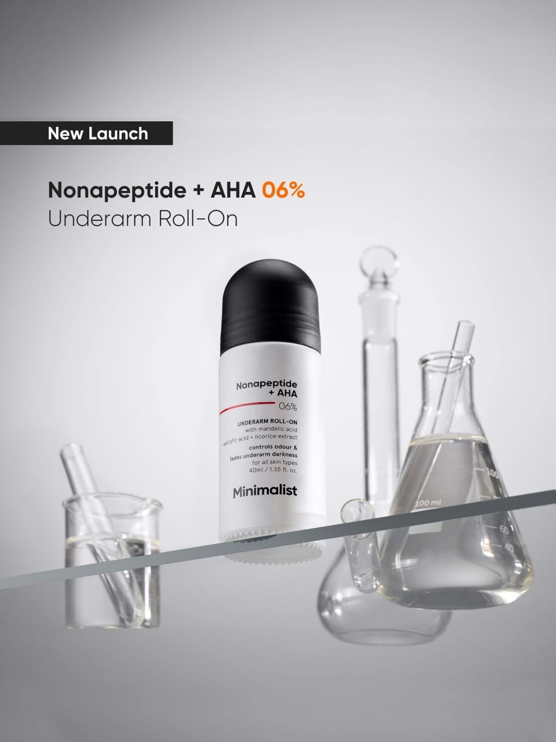 Image of Minimalist 6% Nonapeptide+ AHA BHA Underarm Roll-On Controls Odour & Fades Darkness Deodorant Roll-on - For Men & Women