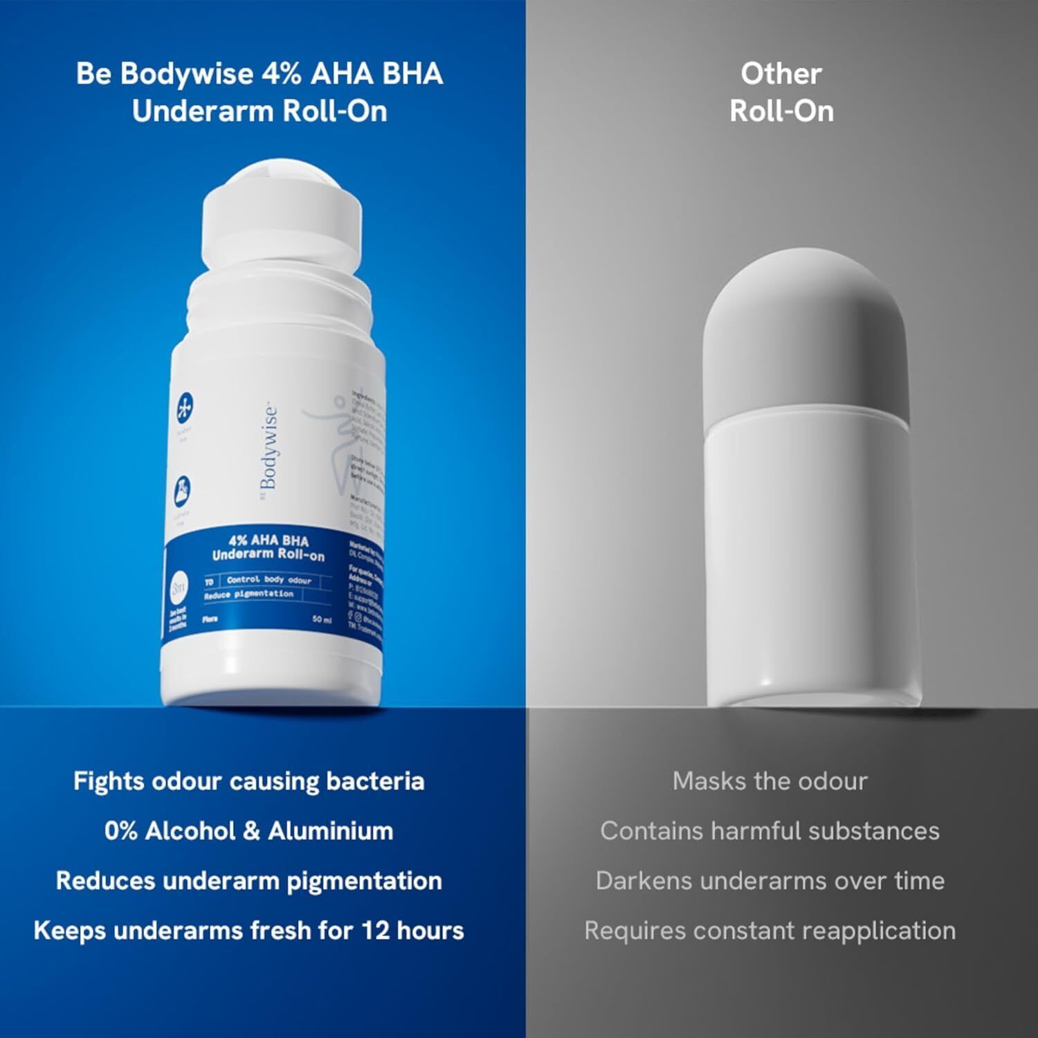 Image of Be Bodywise 4% AHA BHA Underarm Roll On | Reduces Pigmentation & Odour | Flora Fragrance Deodorant Roll-on - For Women
