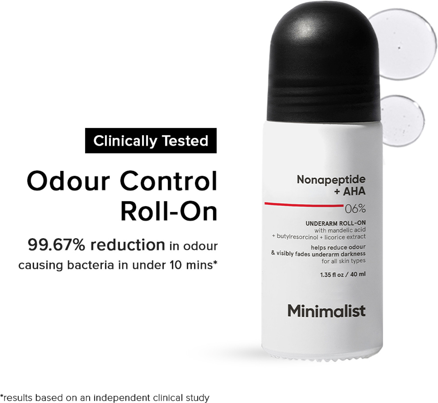 Image of Minimalist 6% Nonapeptide+ AHA BHA Underarm Roll-On Controls Odour & Fades Darkness Deodorant Roll-on - For Men & Women