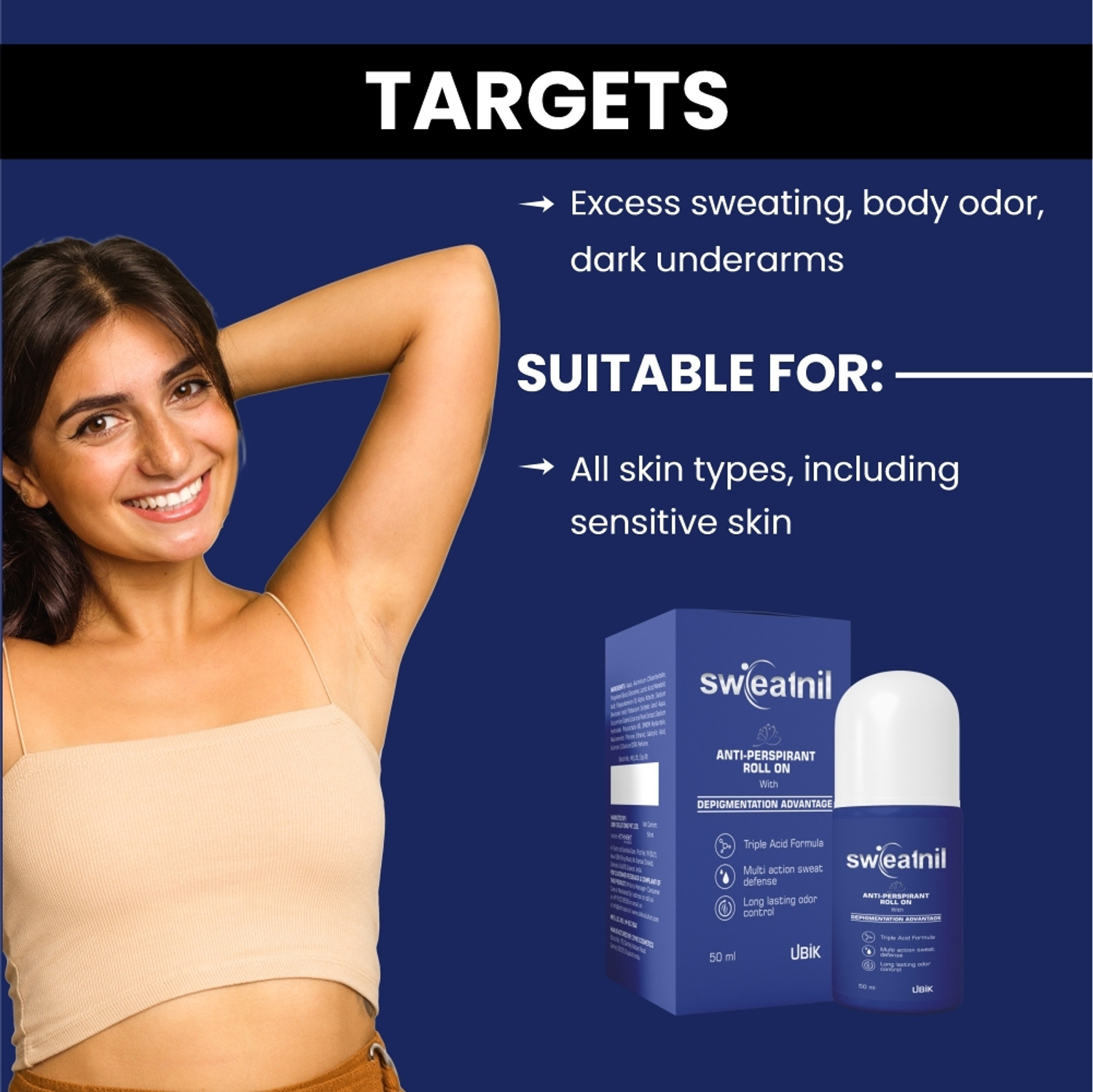 Image of Sweatnil Roll-On | Controls Excess Sweat & Provides Long-Lasting Freshness Deodorant Roll-on - For Men & Women