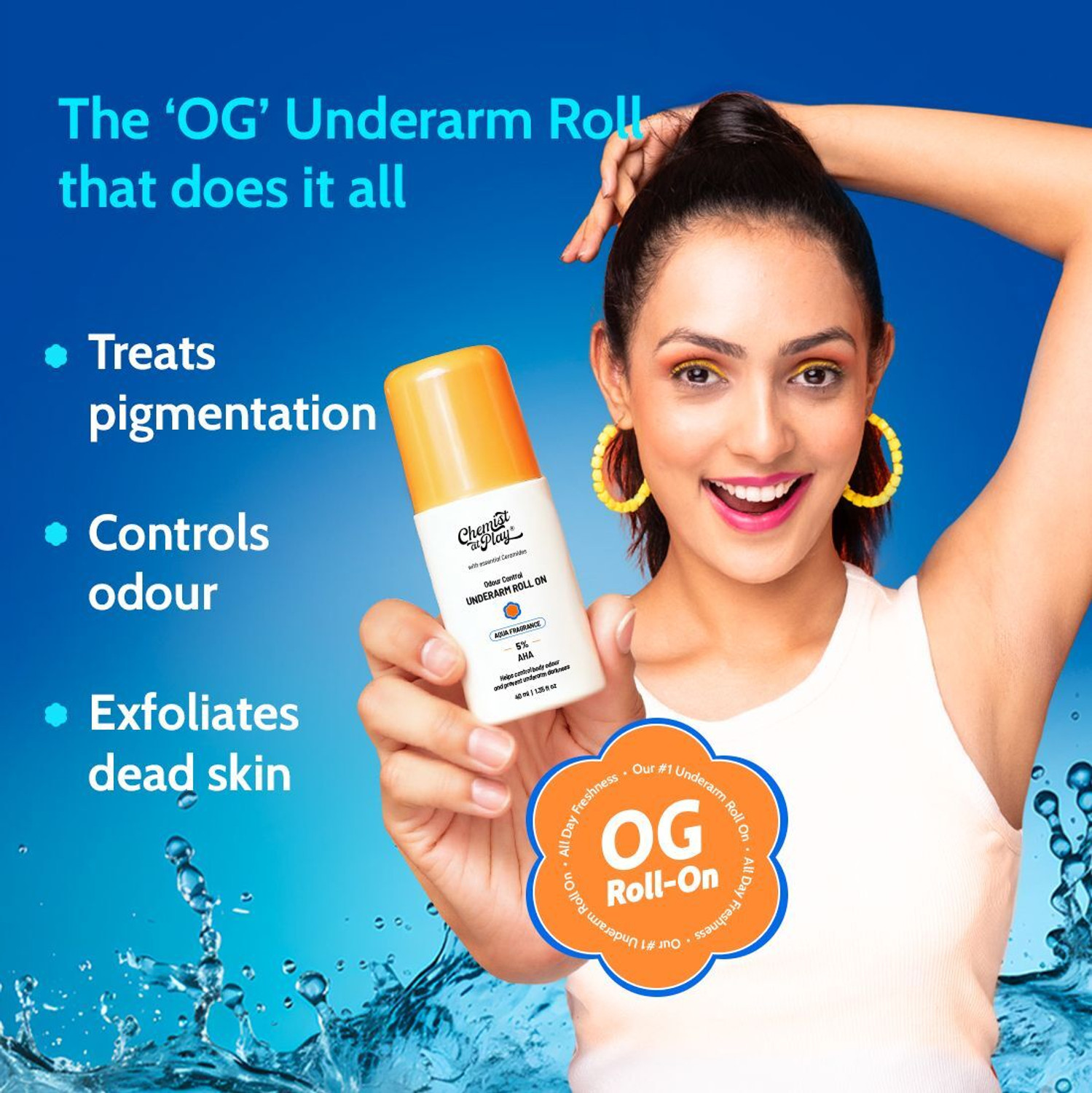 Image of Chemist at Play 5% AHA Underarm Roll On, Lactic Acid Deodrants - Aqua Fragrance Deodorant Roll-on - For Men & Women