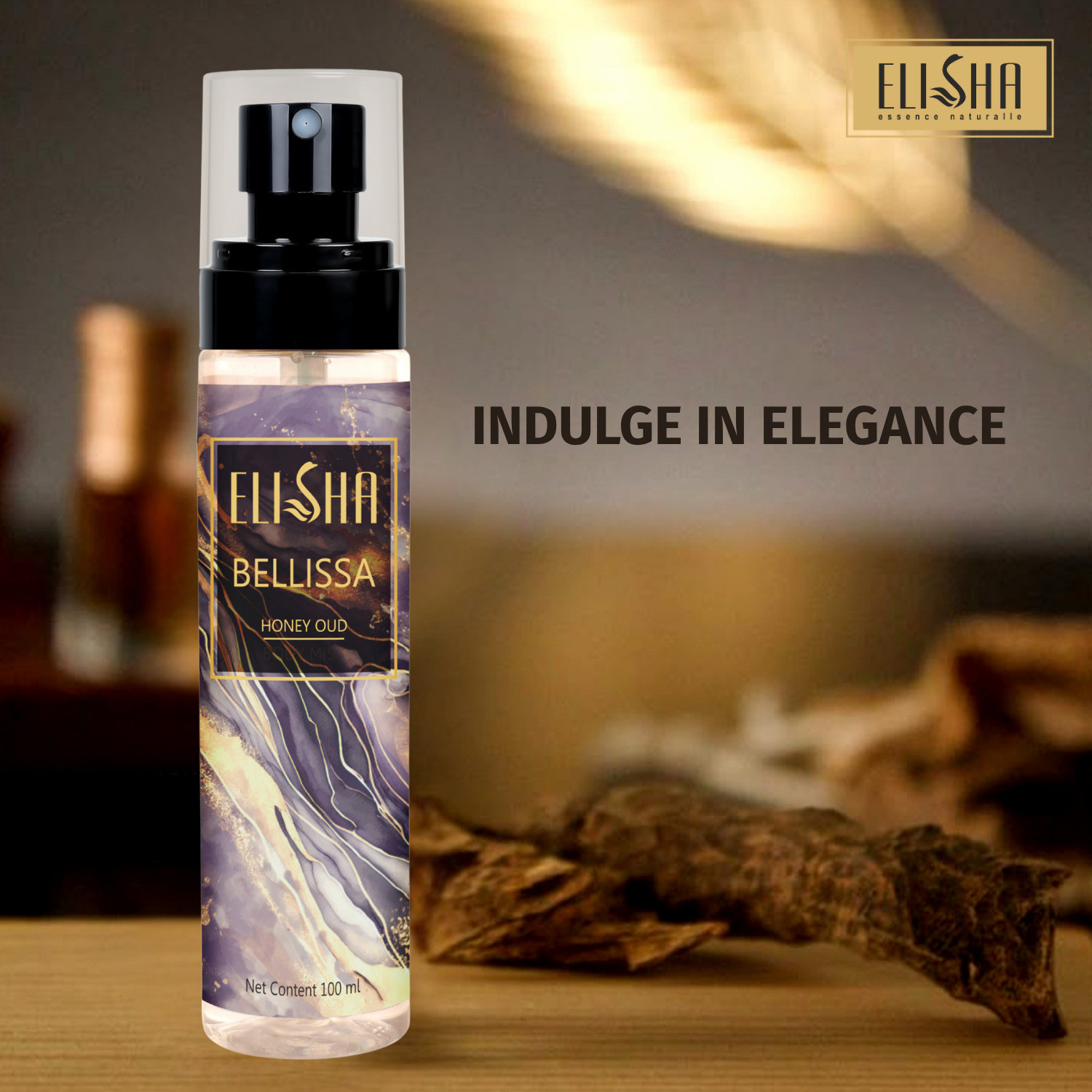 Image of ELISHA Bellissa Honey Oud Perfume - Luxury Floral & Woody Scent, Long-Lasting Body Mist - For Men & Women