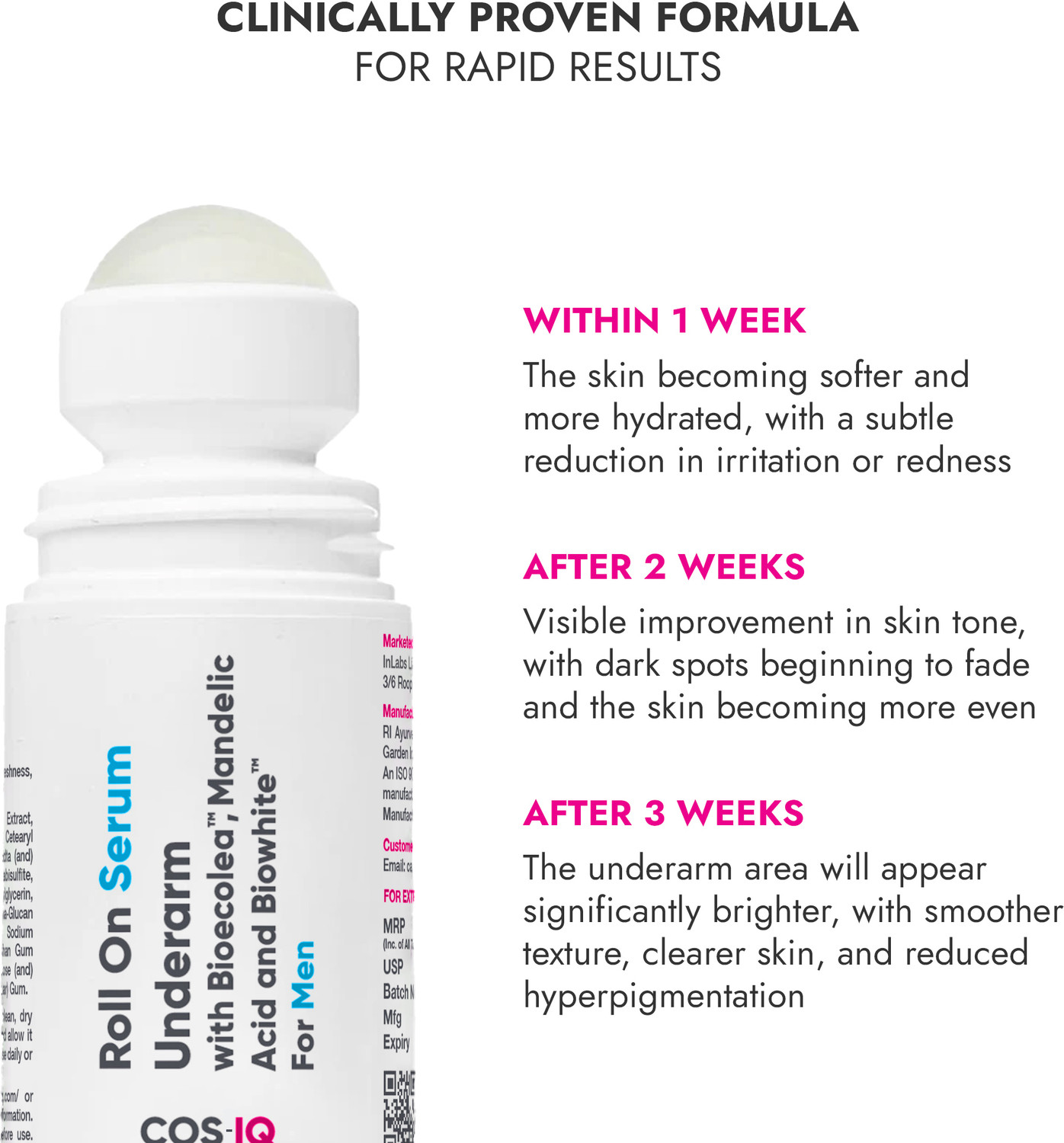 Image of Cos-IQ Brightening Underarm Roll-On Serum for Sensitive Skin, Odour Control Deodorant Roll-on - For Men