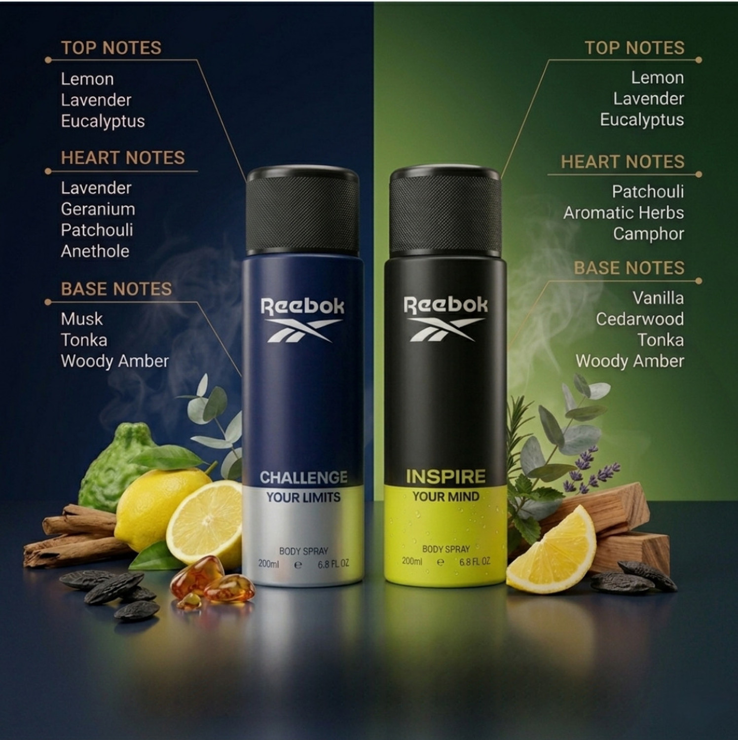 Image of REEBOK Challenge + Inspire Long Lasting Deodorant Body Spray Combo for Men 2x200ml Body Spray - For Men