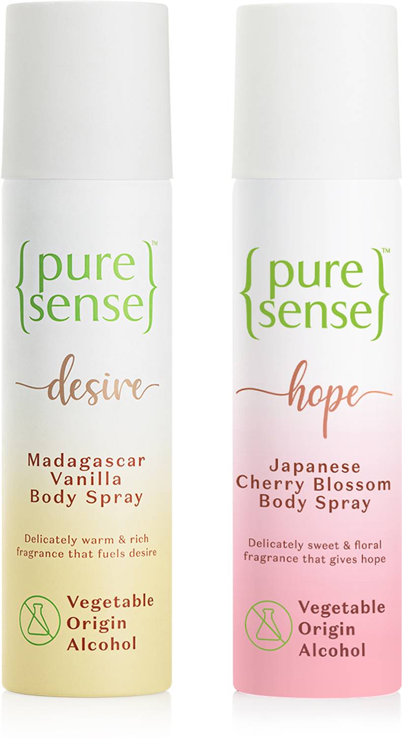 PureSense Body Spray Combo Japanese Cherry Blossom+ Madagascar Vanilla Long Lasting No Gas Deodorant Spray - For Men & Women